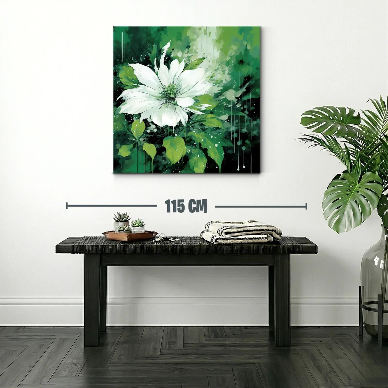 Flor blanca entre hojas verdes con fondo abstracto — miniatura 2