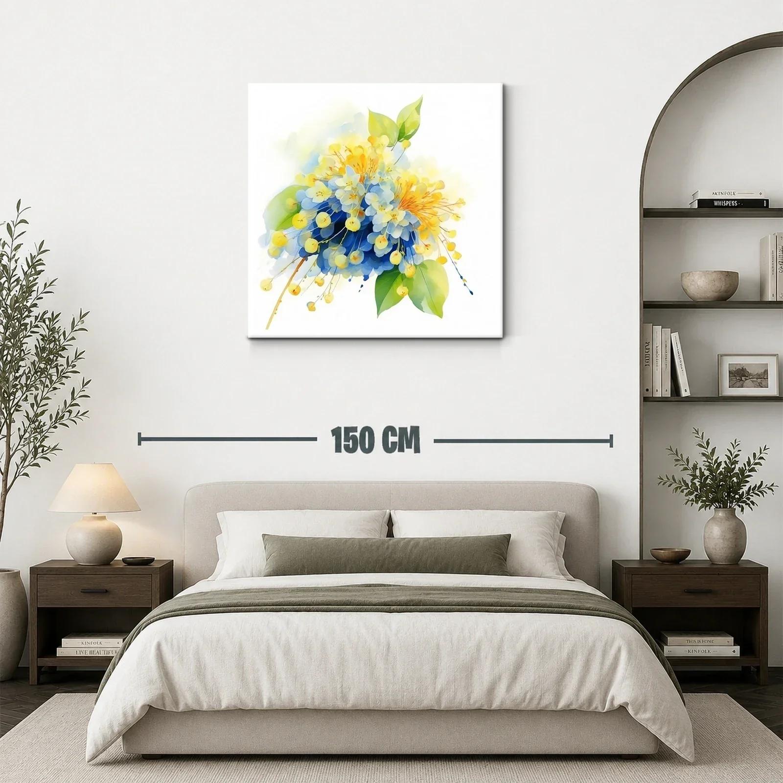 Cuadro floral en tonos azules y amarillos vibrantes — miniatura 3