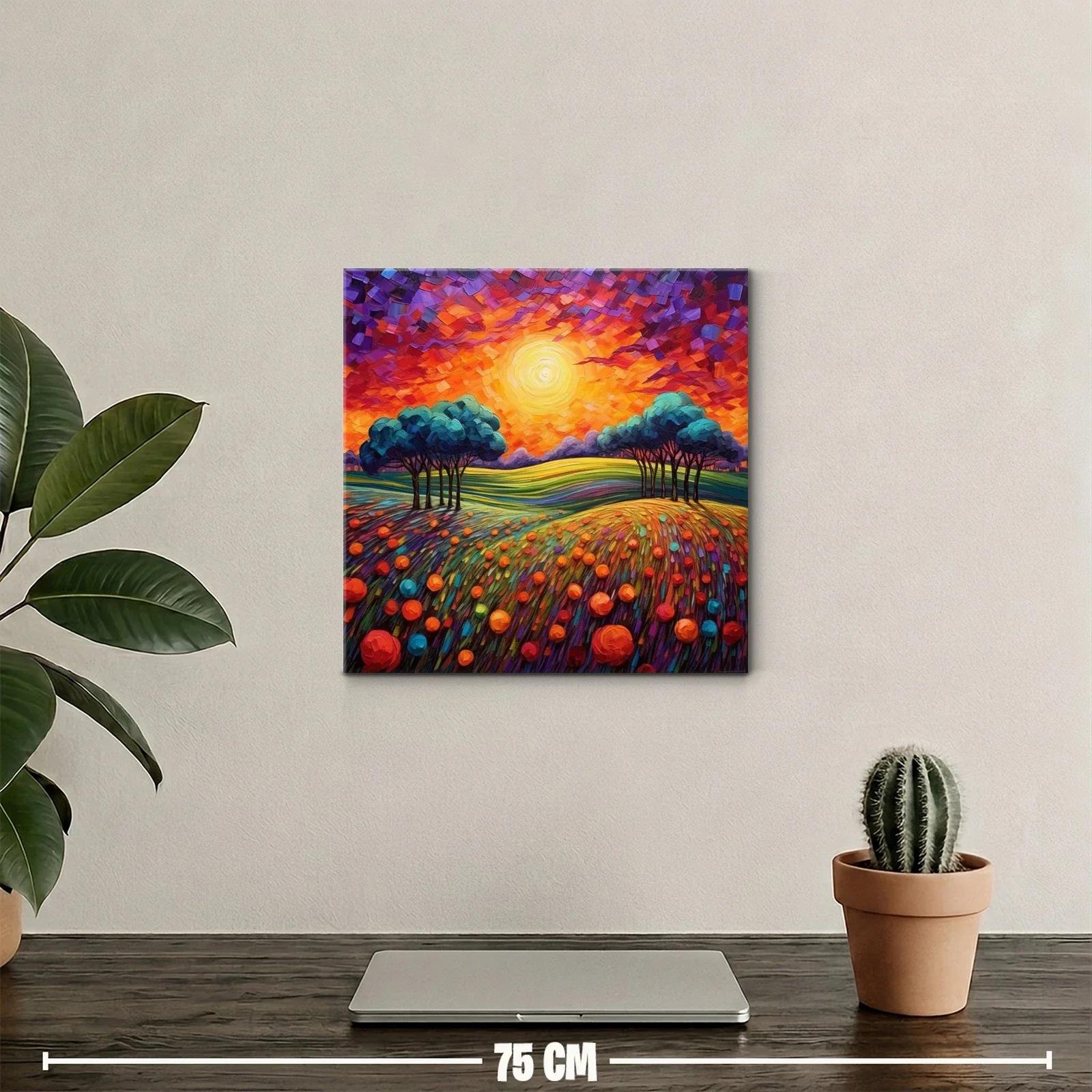 Paisaje vibrante con atardecer y campo florido — miniatura 2
