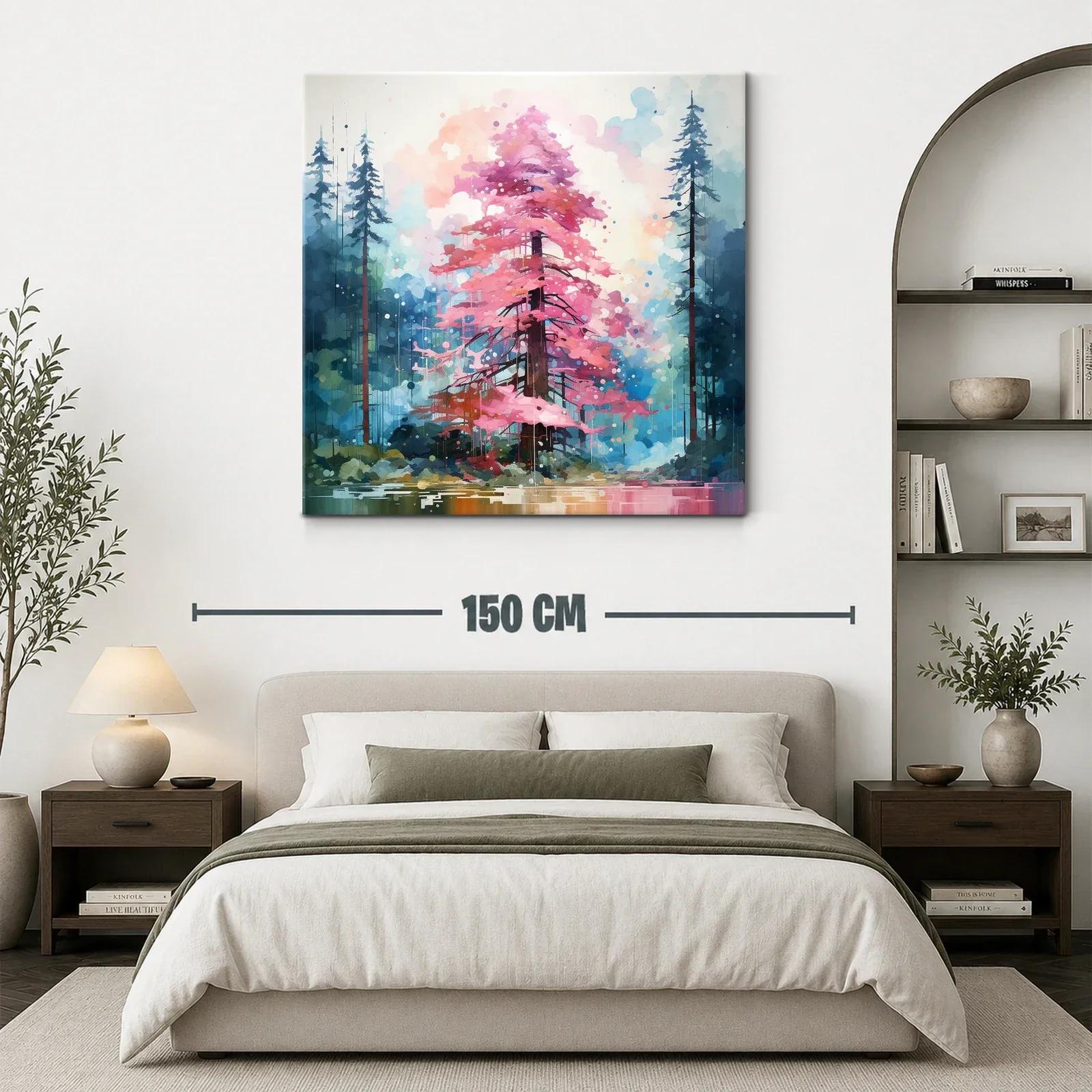 Árbol rosa entre coníferas en bosque mágico — miniatura 3