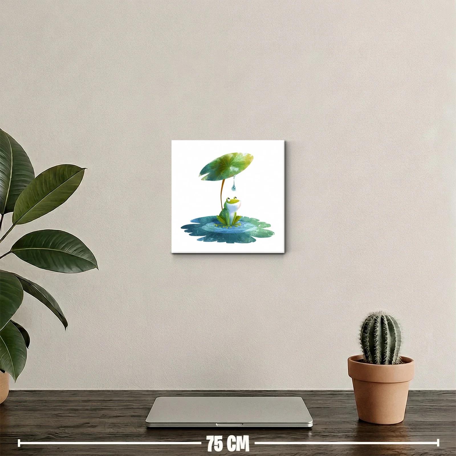 Encantadora rana bajo hoja con gota de agua luminosa — miniatura 2