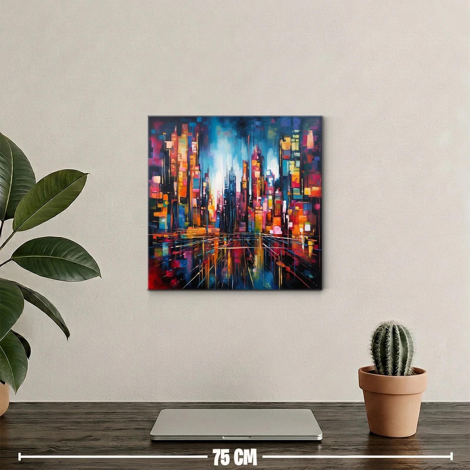 Cuadro abstracto de ciudad vibrante con luces y reflejos — miniatura 2