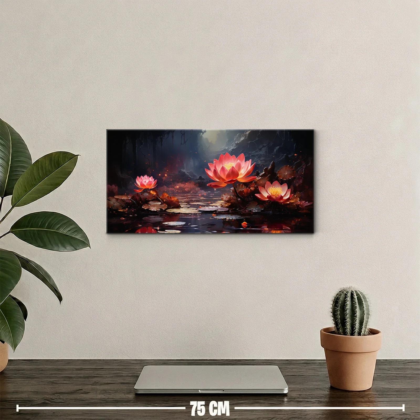 Cuadro nenúfares rosados sobre estanque oscuro — miniatura 2