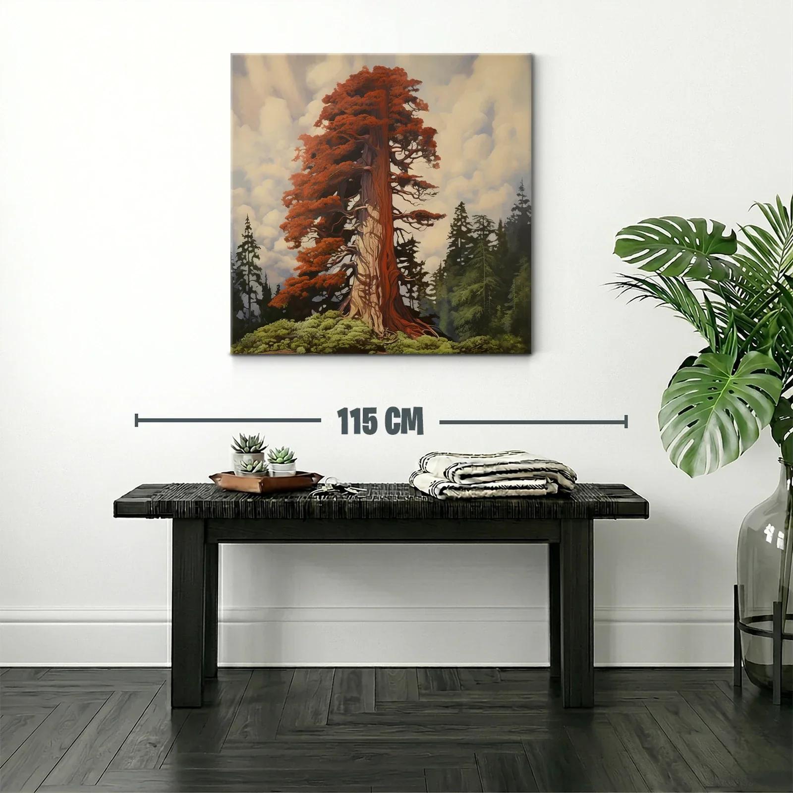 Imponente árbol rojizo entre bosque y cielo nublado — miniatura 2