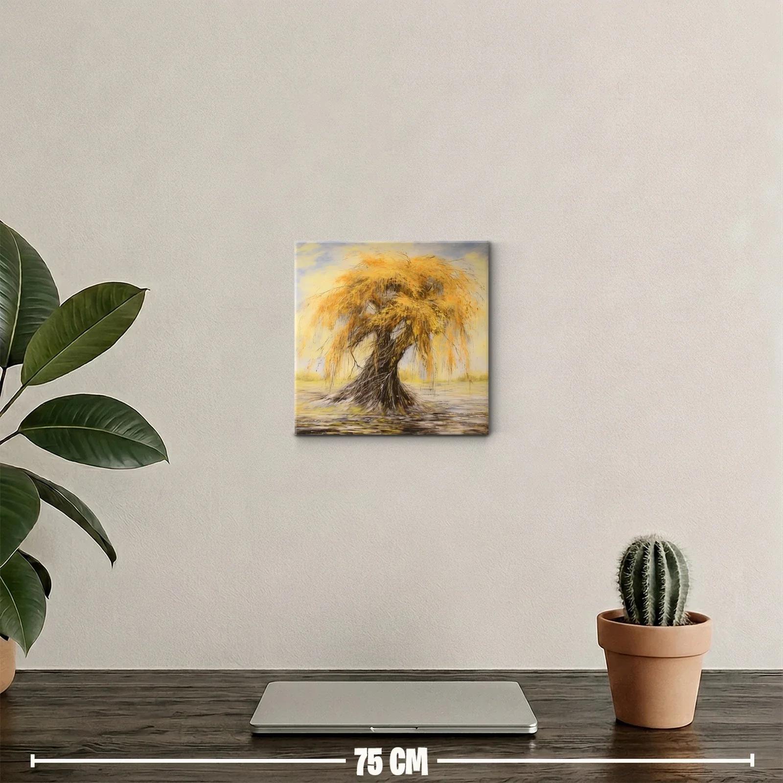 Cuadro árbol otoñal con ramas doradas y fondo suave — miniatura 2