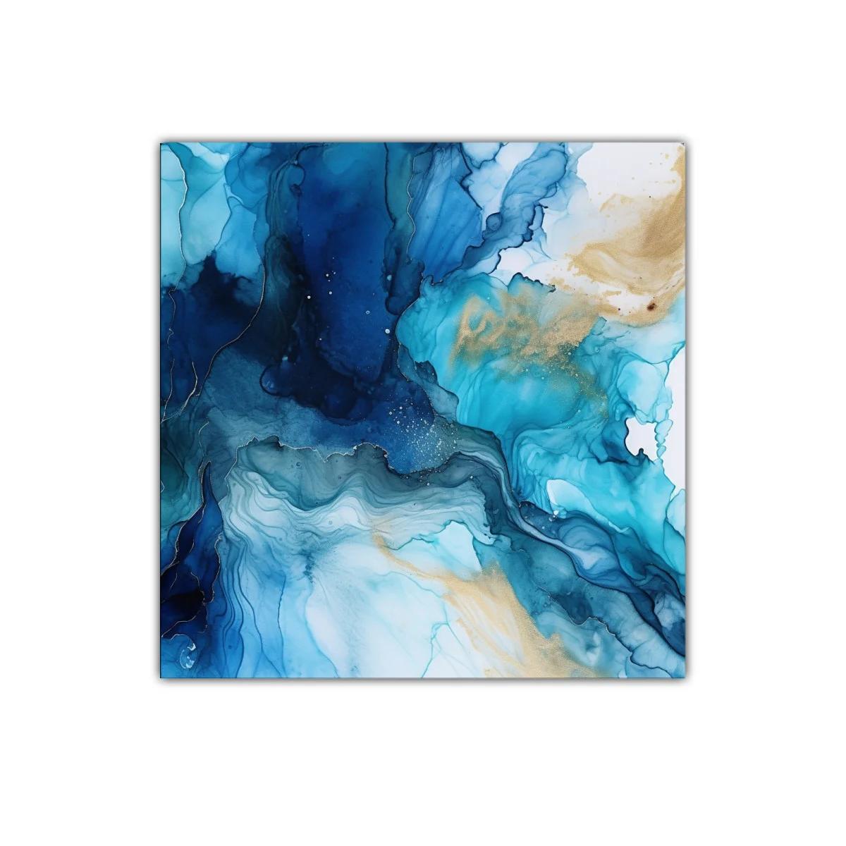 Cuadro decorativo con formas abstractas en azul y dorado — imagen principal