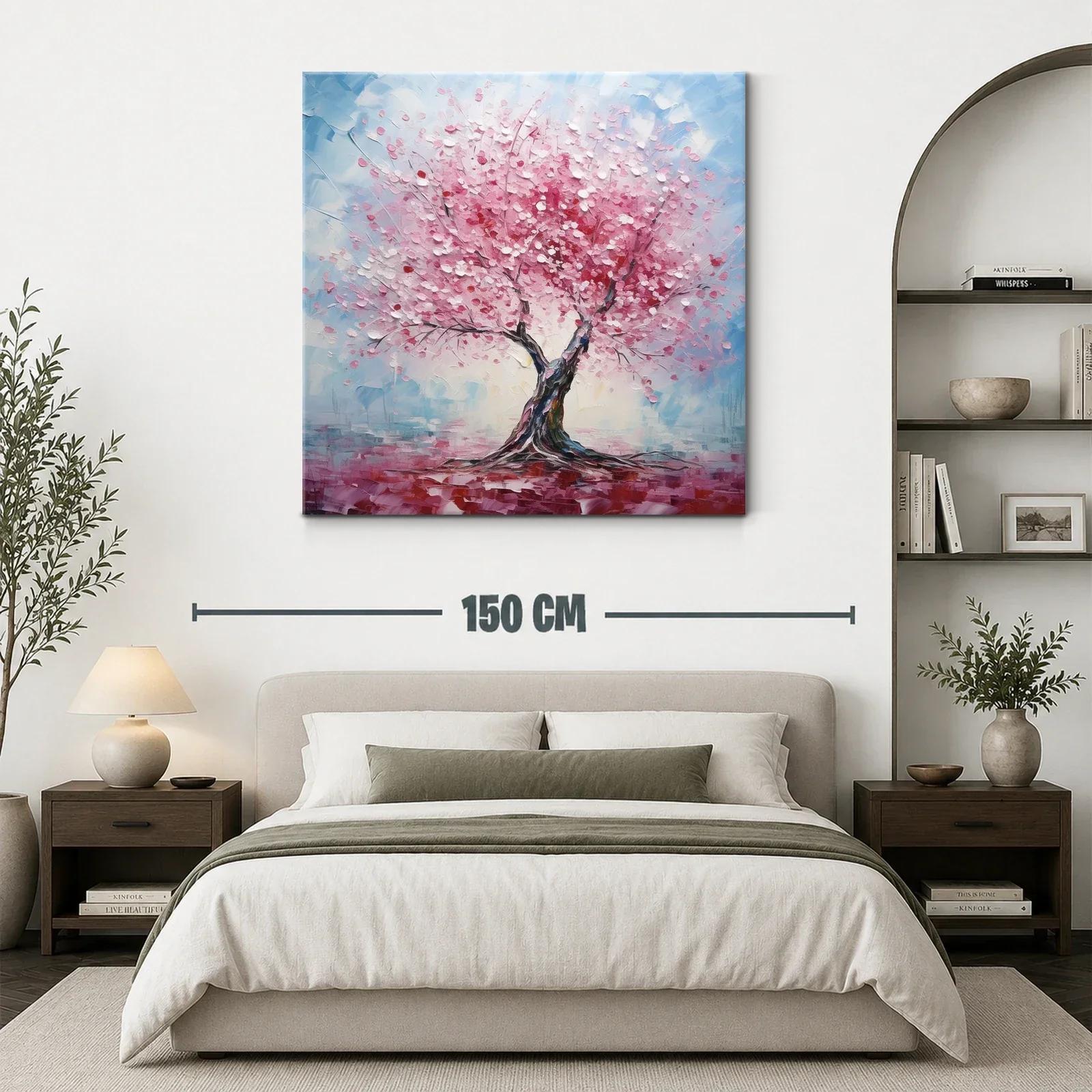 Árbol de flores rosas con fondo azul y rojo vibrante — miniatura 3