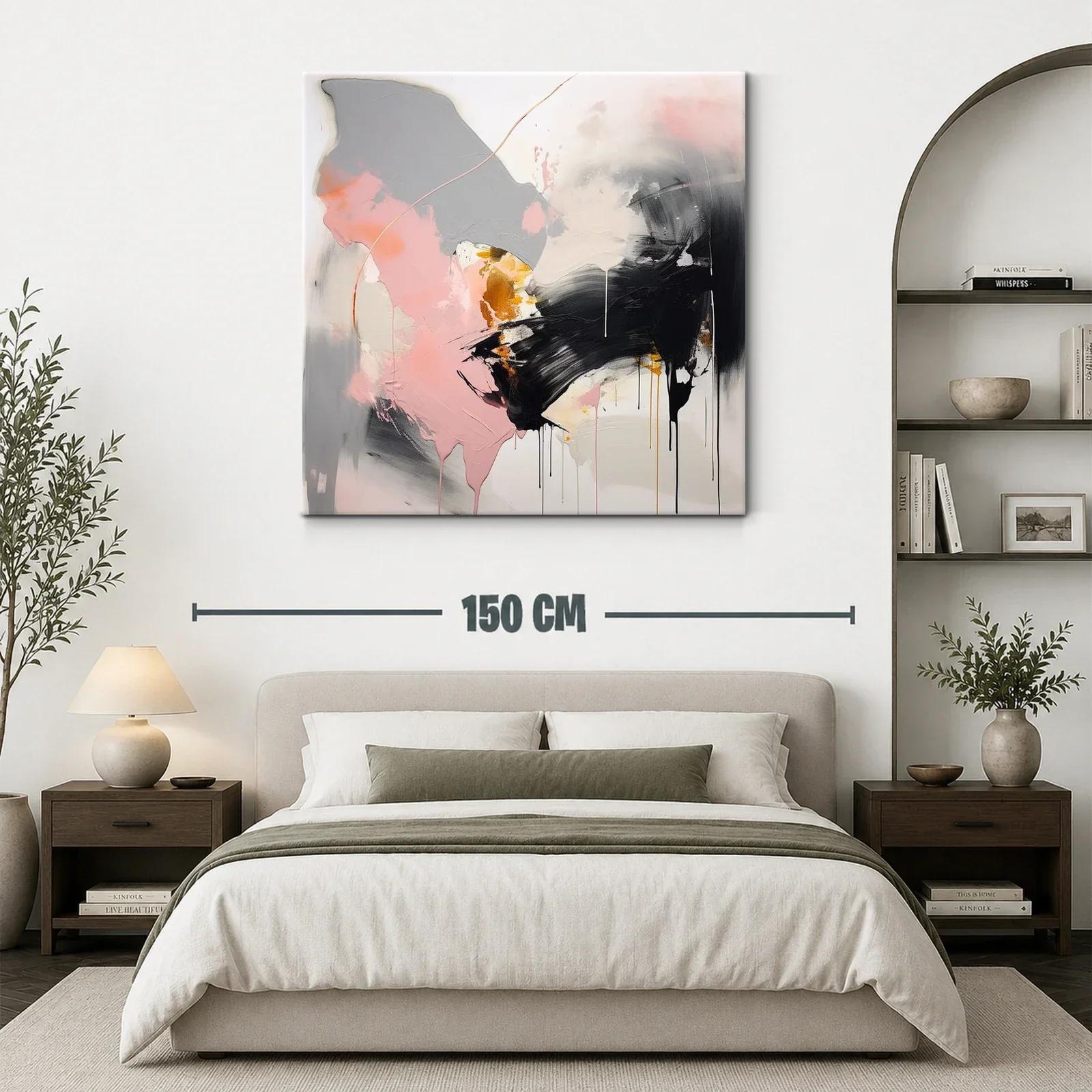 Cuadro abstracto en tonos rosa gris negro y dorado — miniatura 3