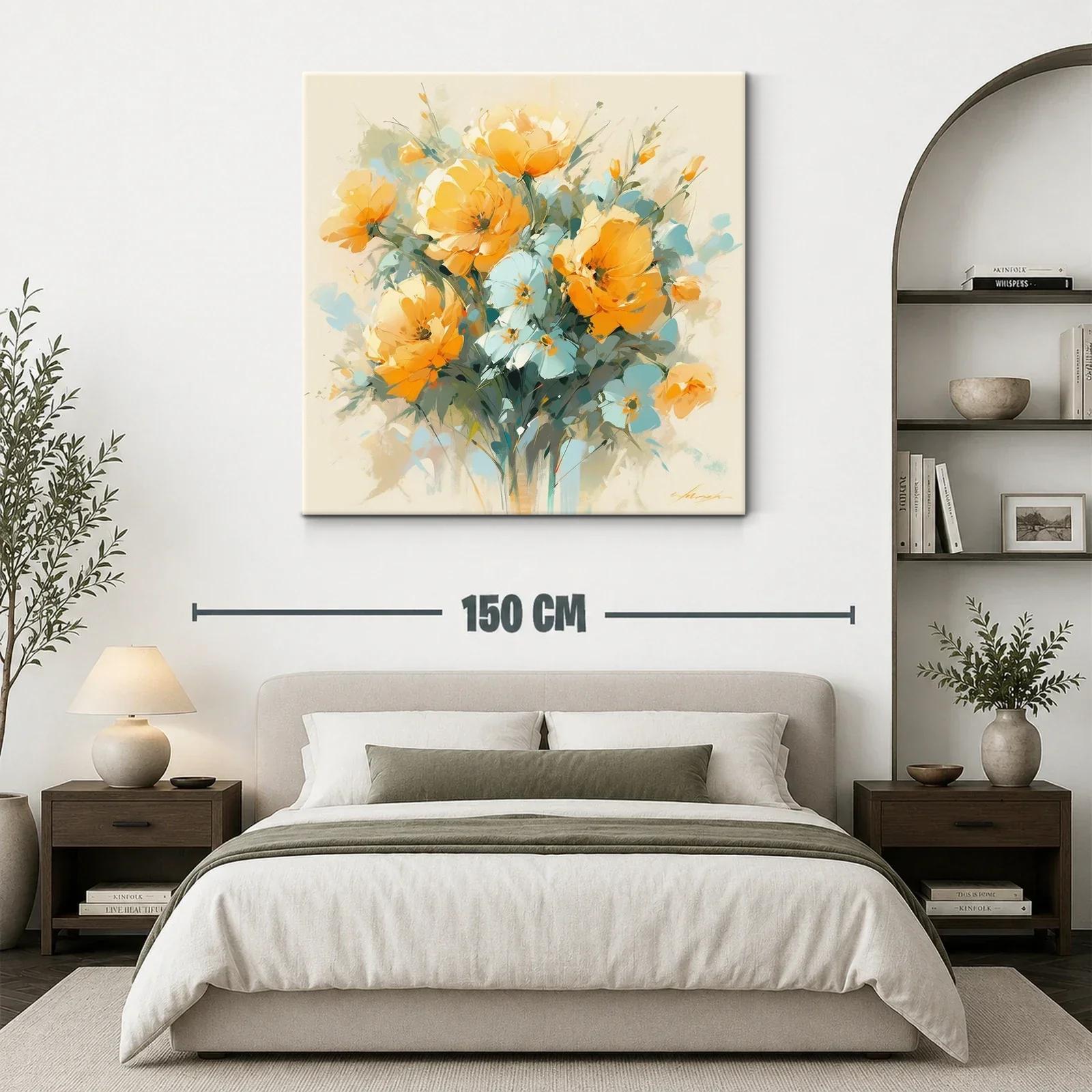 Ramo floral vibrante con tonos cálidos y azules suaves — miniatura 3