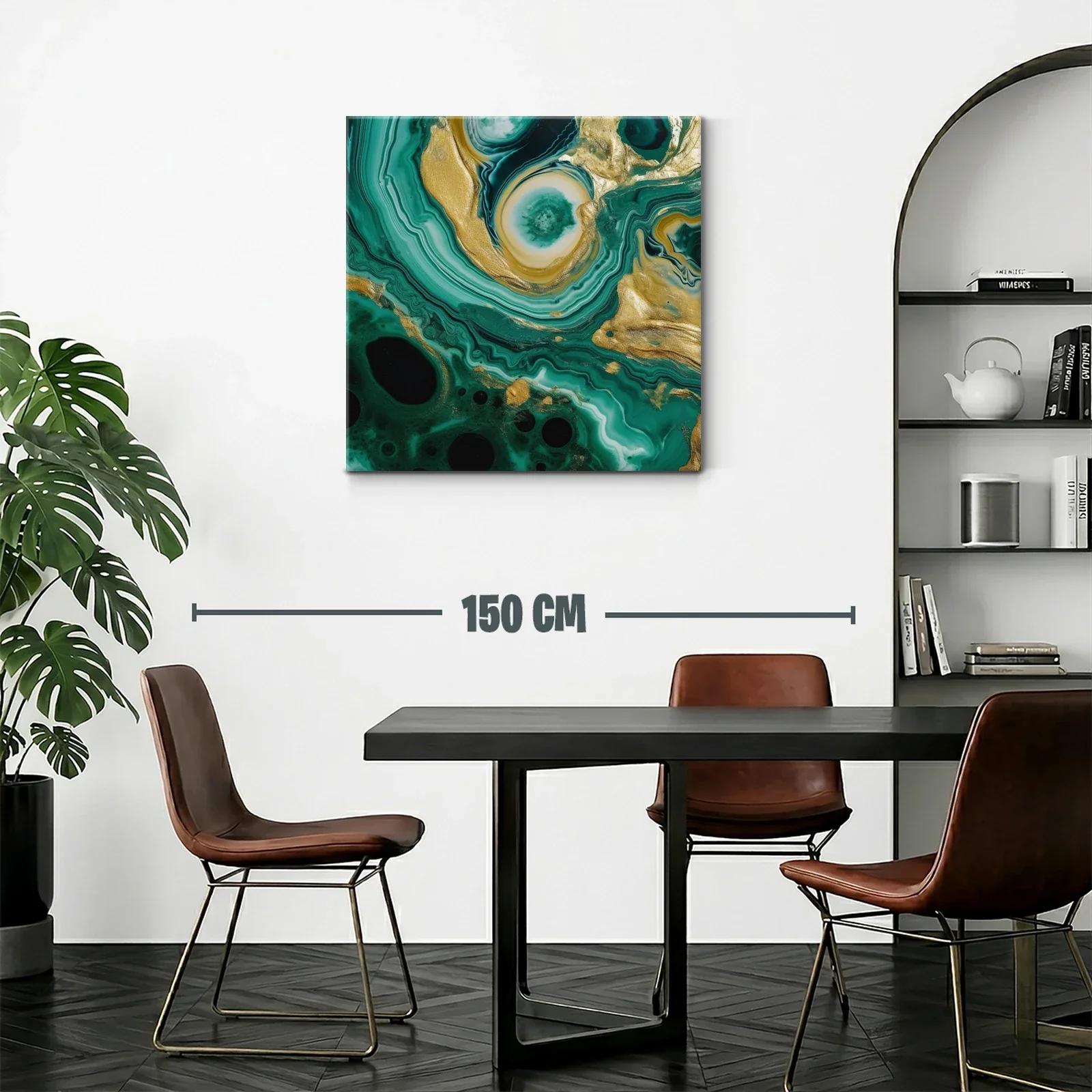 Cuadro abstracto con tonos verdes y dorados vibrantes — miniatura 2