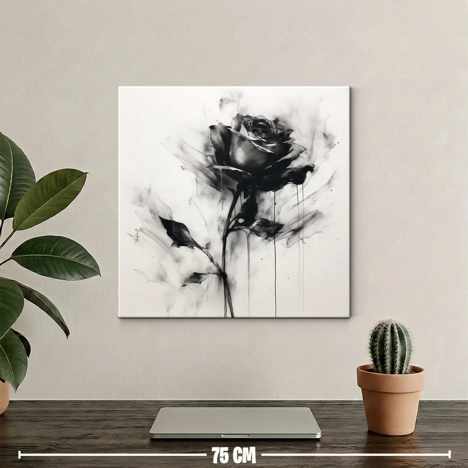 Rosa en blanco y negro con efecto acuarela y trazos fluidos — miniatura 2