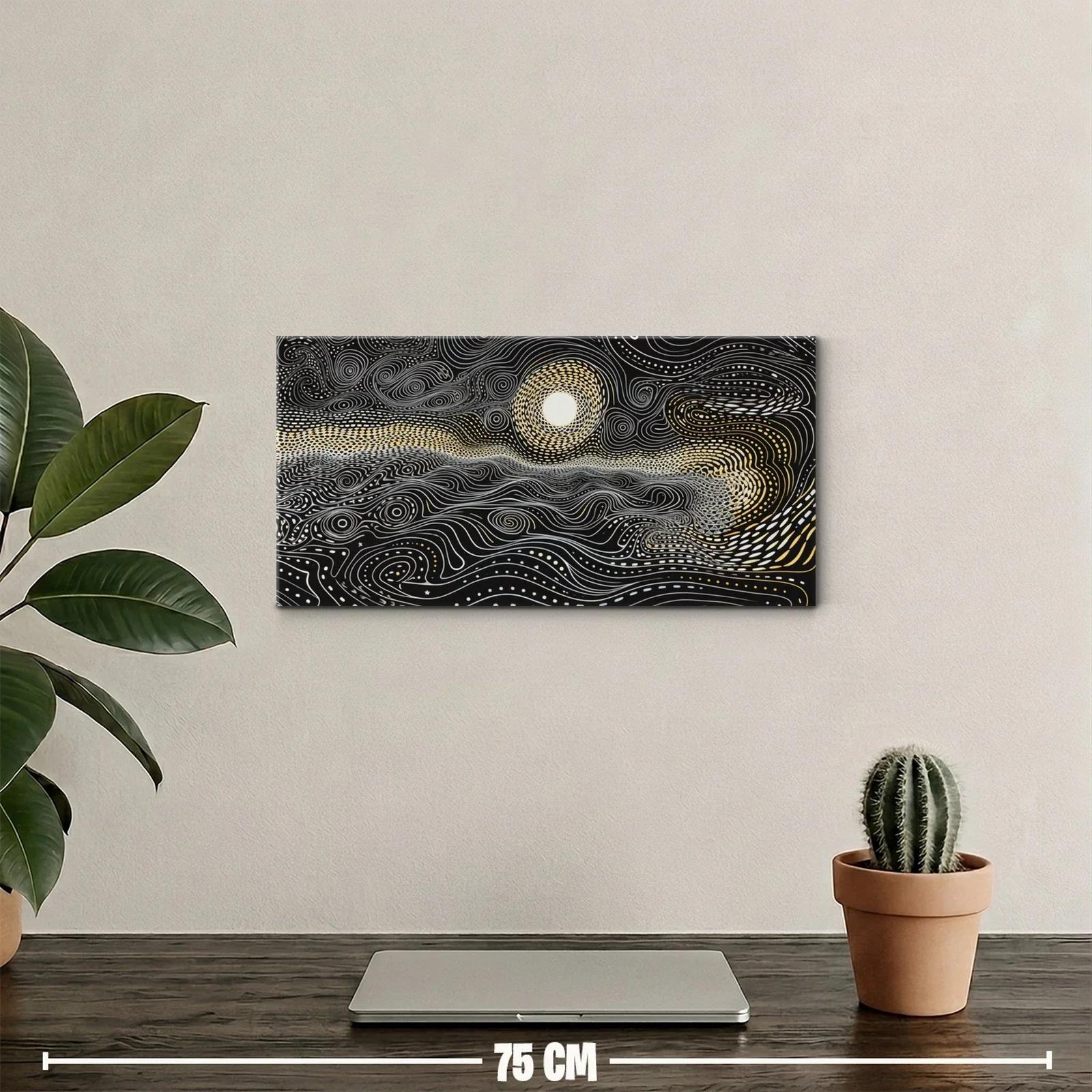 Cuadro luna llena con bandas onduladas y detalles dorados — miniatura 2
