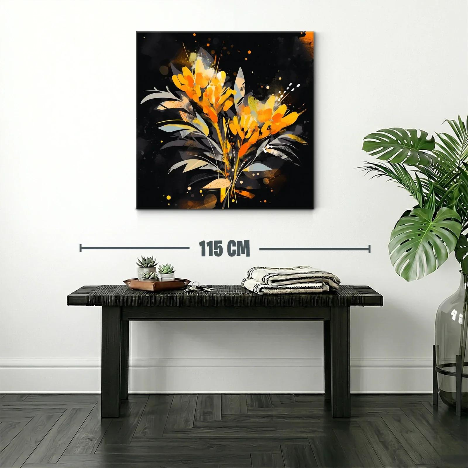 Cuadro moderno con flores naranja y detalles grisáceos — miniatura 2