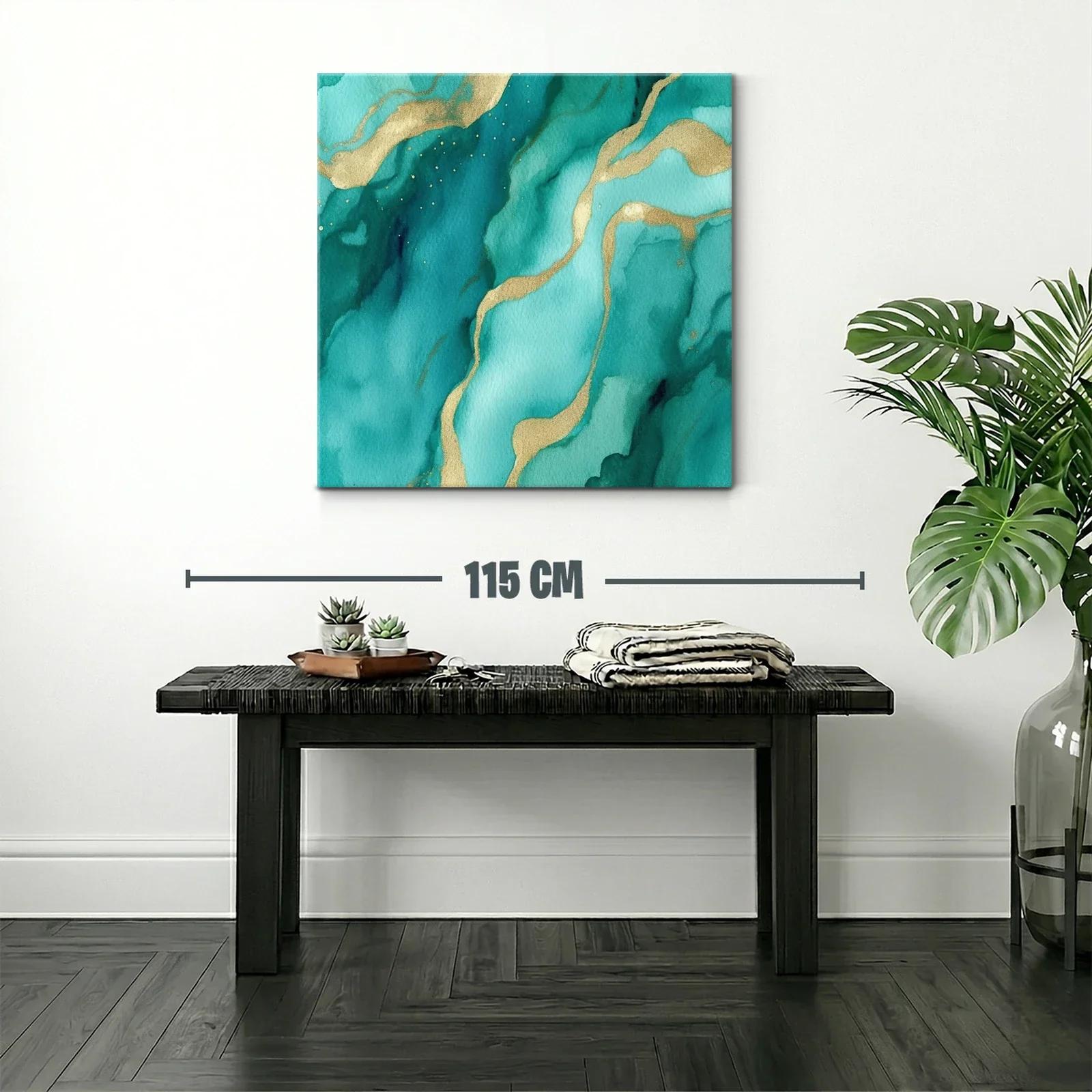 Cuadro abstracto en tonos verdes con detalles dorados — miniatura 2