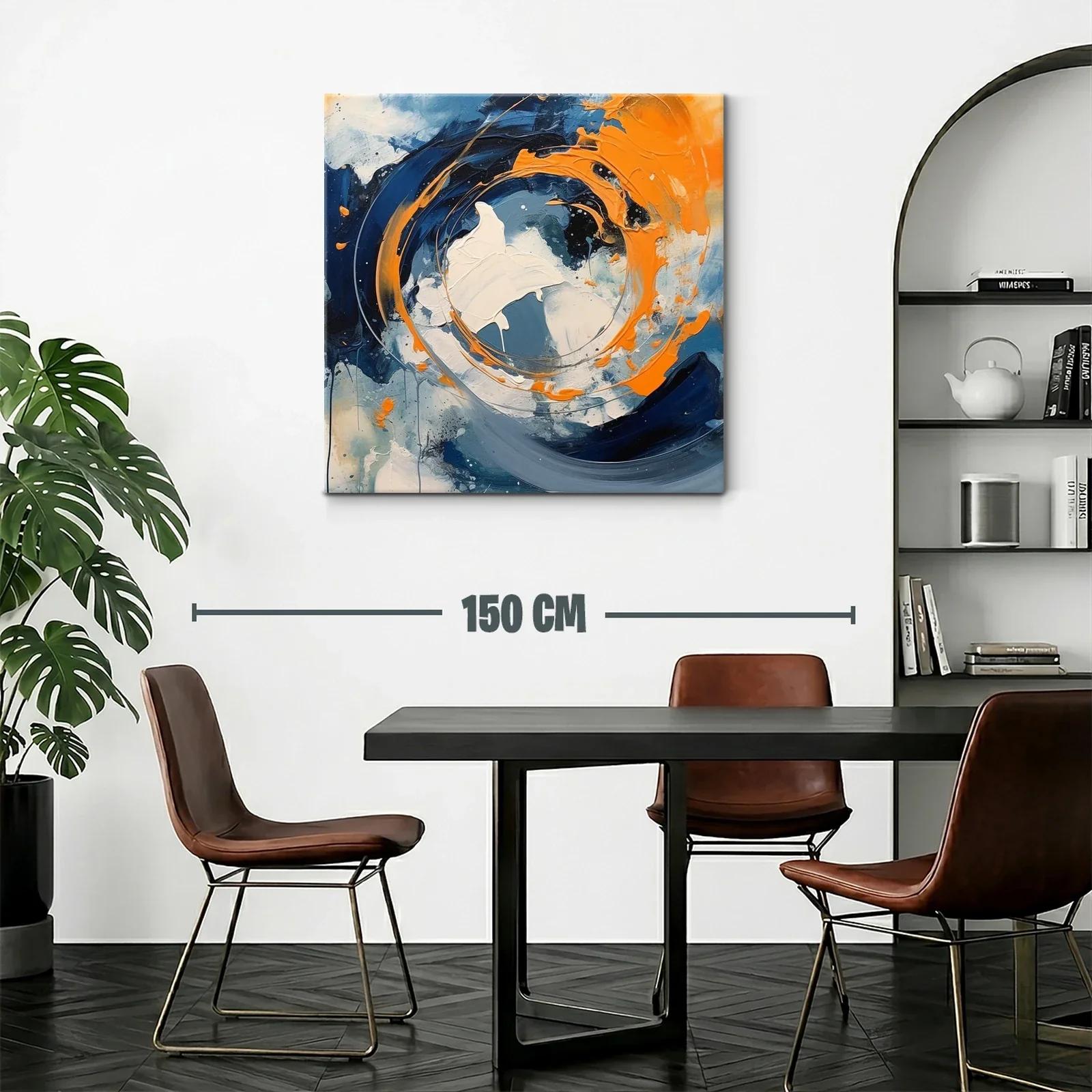 Cuadro abstracto con vibrantes tonos naranjas y azules dinámicos — miniatura 2