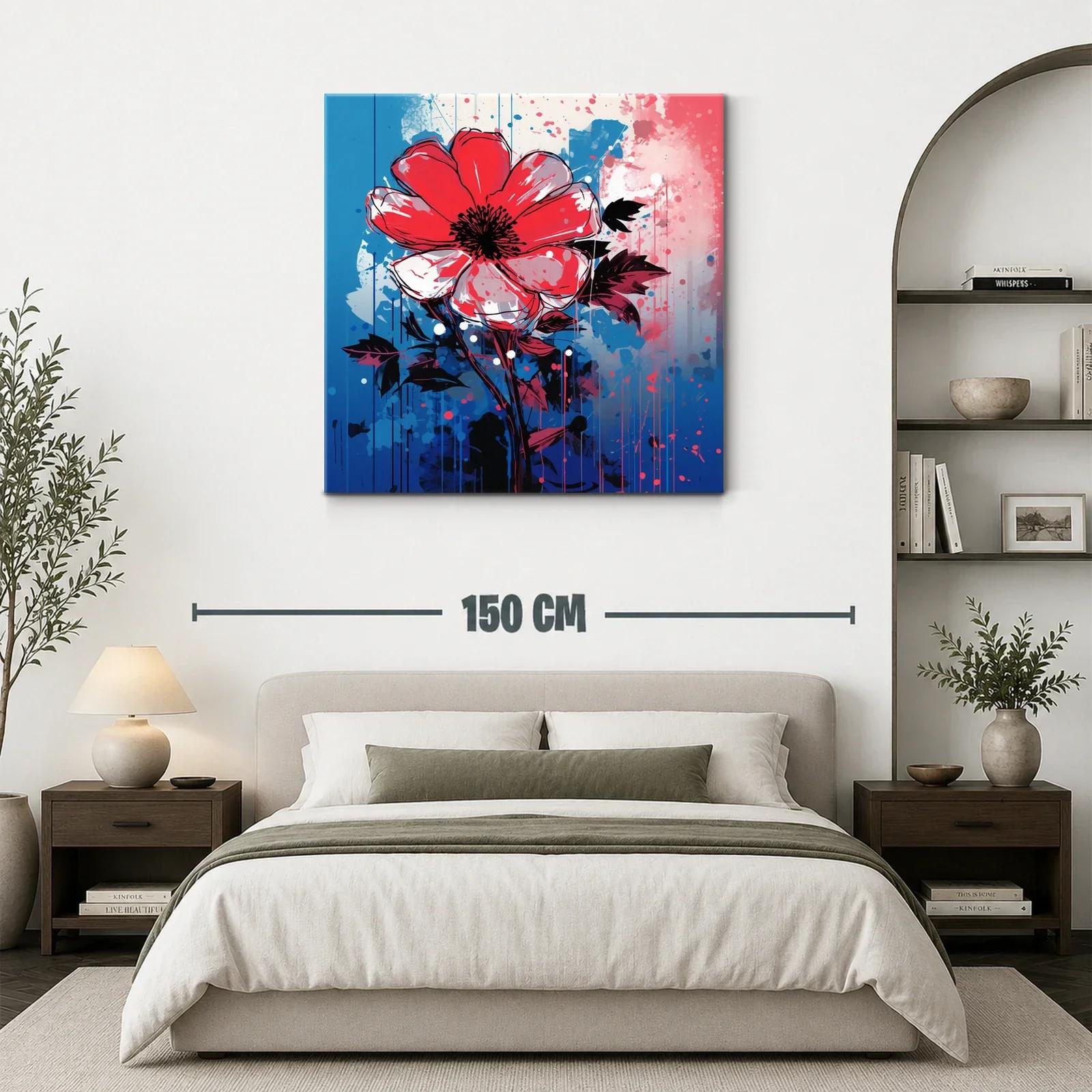 Flor roja vibrante sobre fondo azul y rosa — miniatura 3