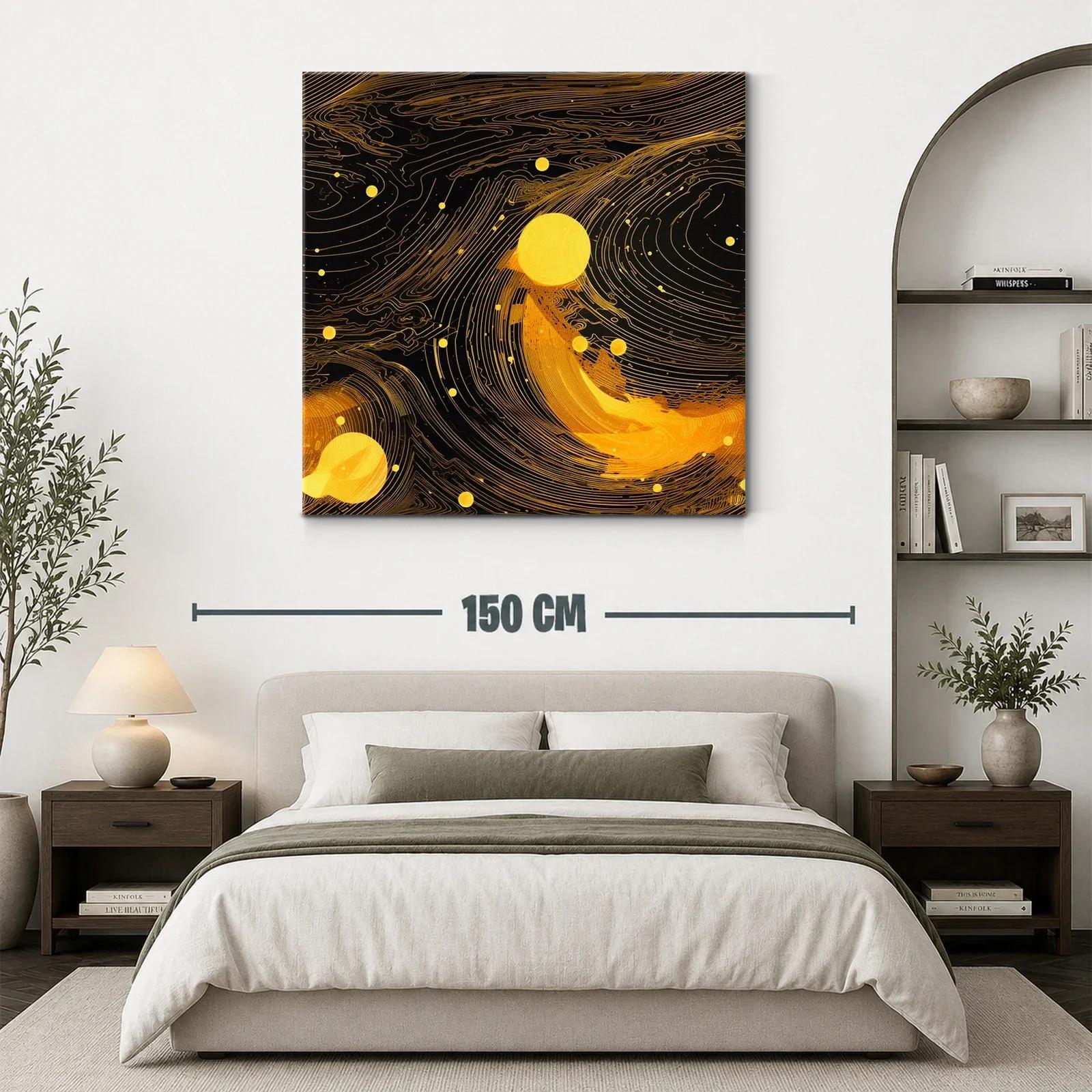 Cuadro abstracto en tonos dorados con flujo dinámico — miniatura 3