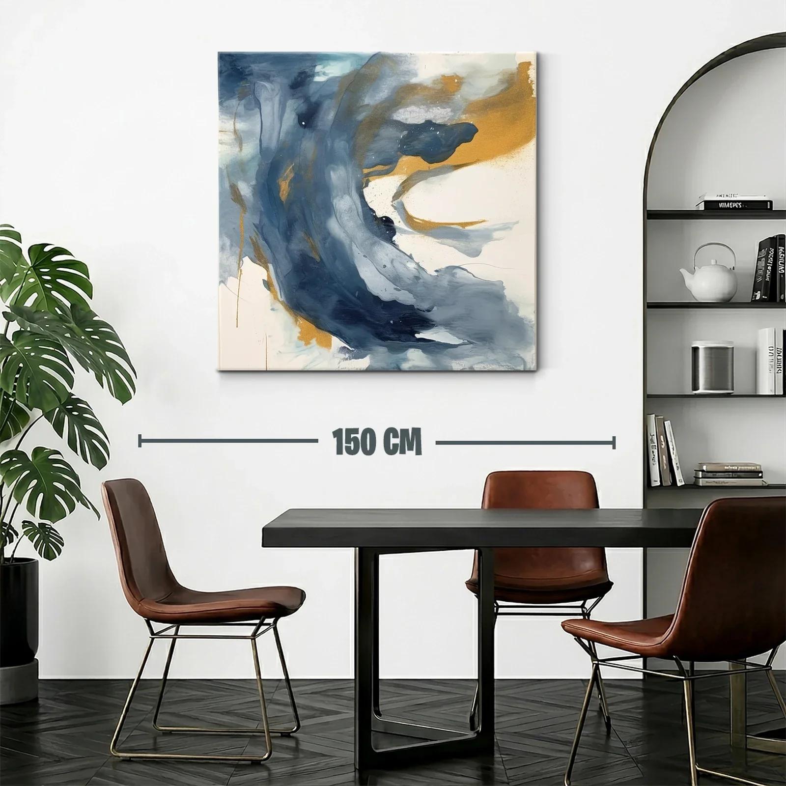 Cuadro abstracto con tonos azules y dorados vibrantes — miniatura 2