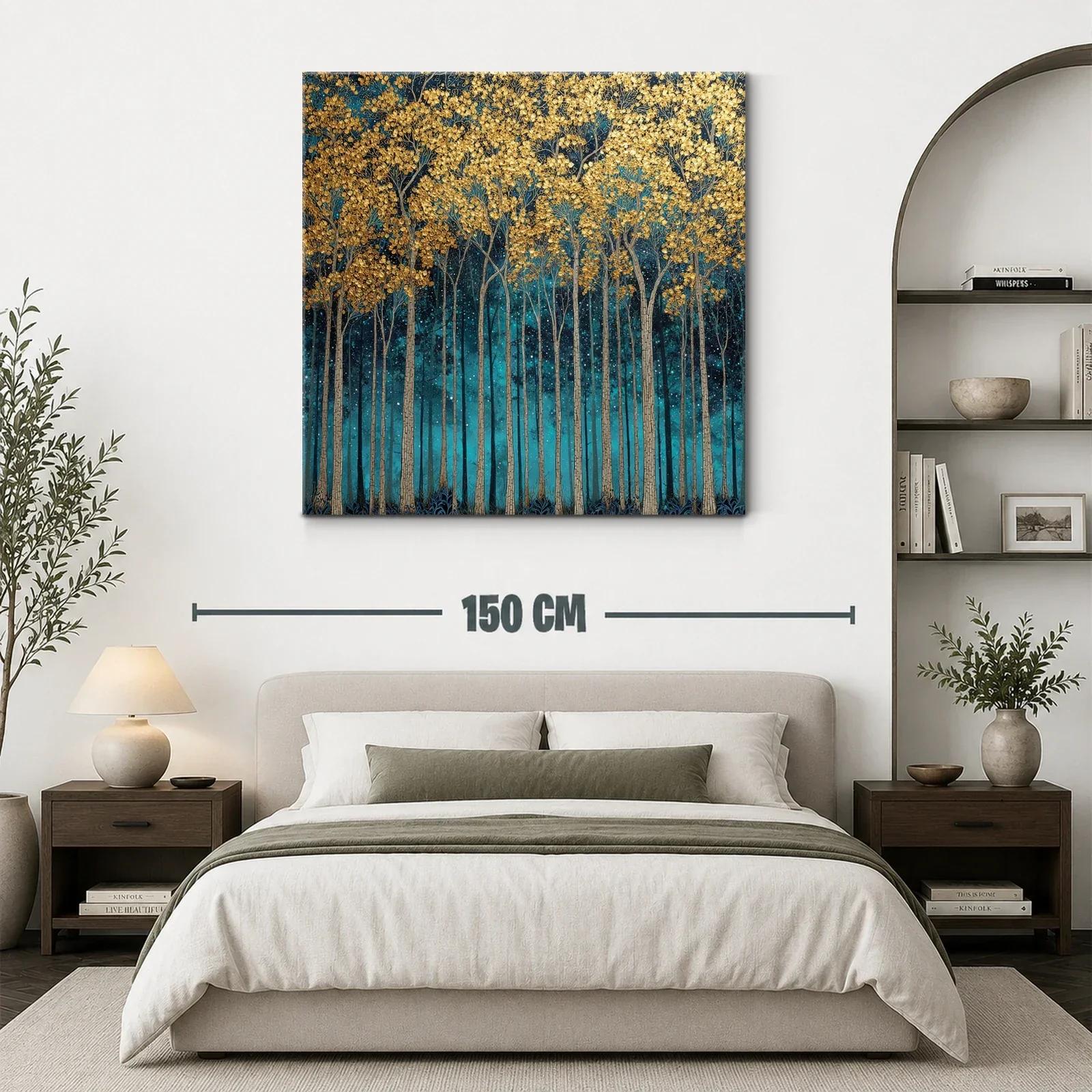 Bosque dorado bajo un cielo estrellado azul intenso — miniatura 3