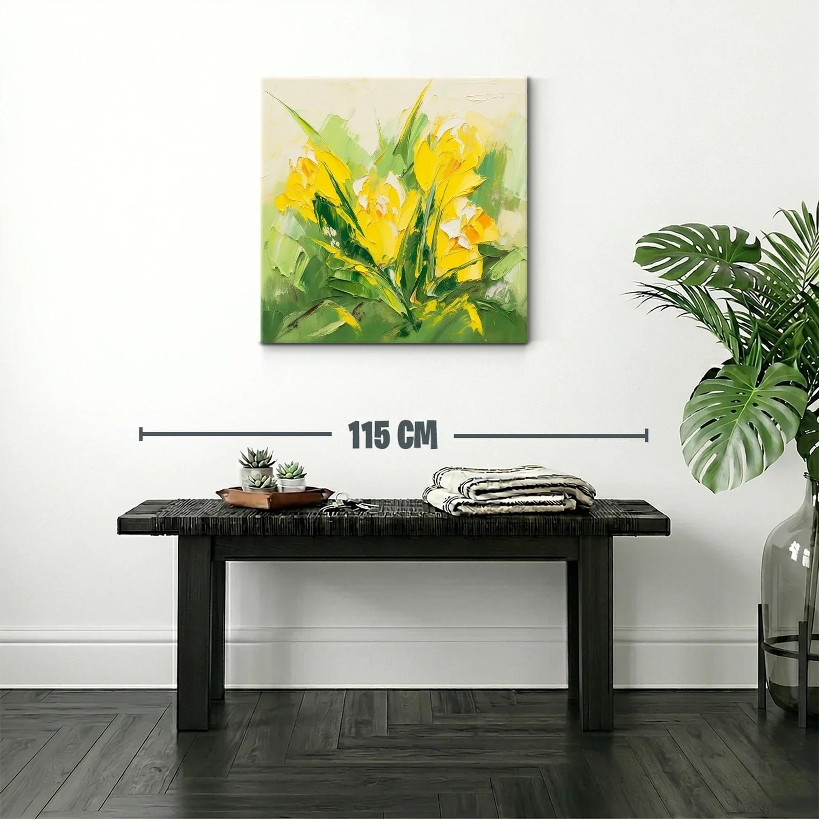 Cuadro moderno con flores amarillas y verdes vibrantes — miniatura 2