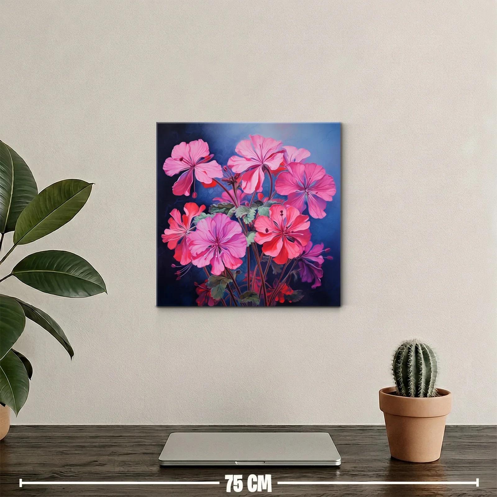 Cuadro vibrante con flores rosas sobre fondo azul oscuro — miniatura 2