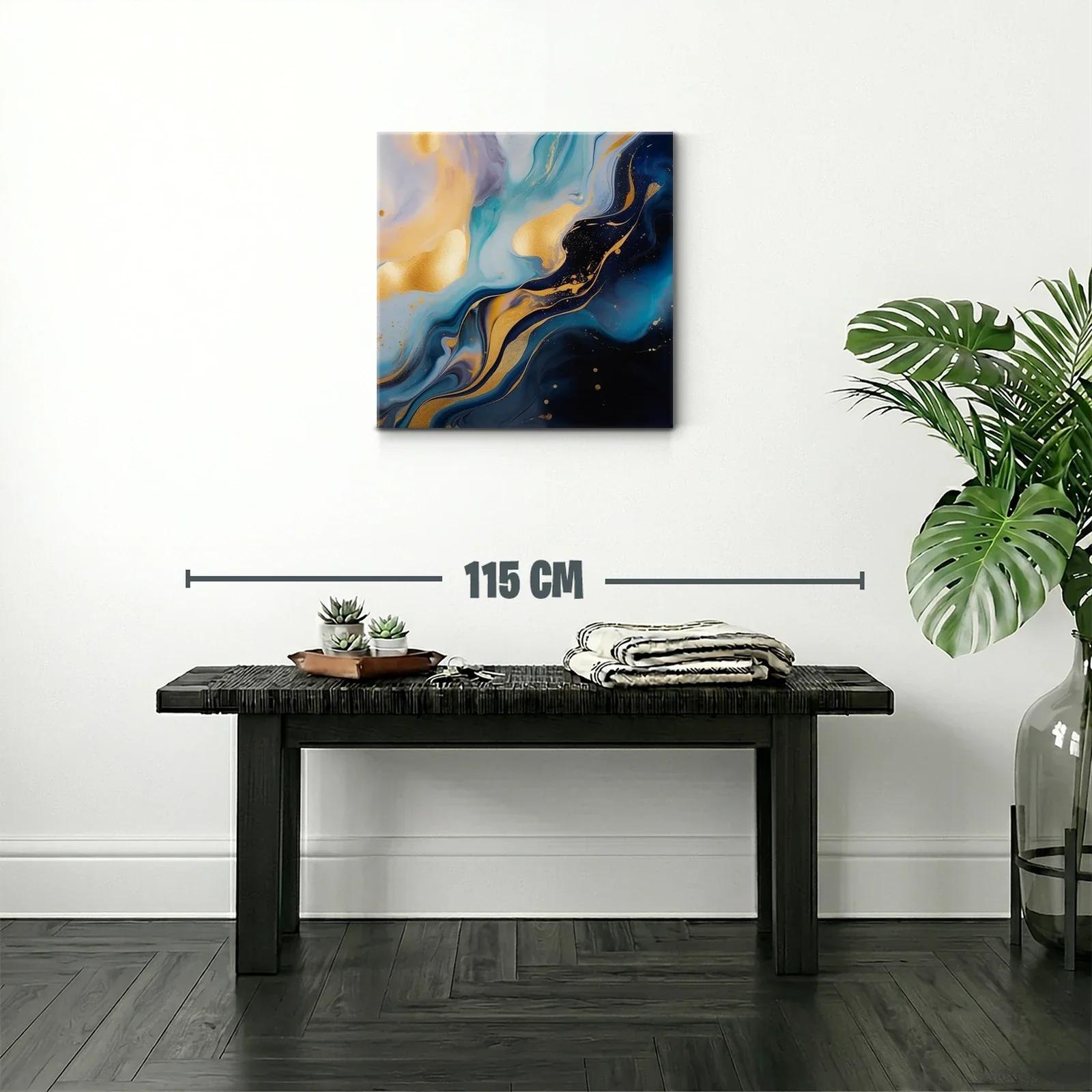 Cuadro abstracto con tonos dorados y azules intensos — miniatura 2
