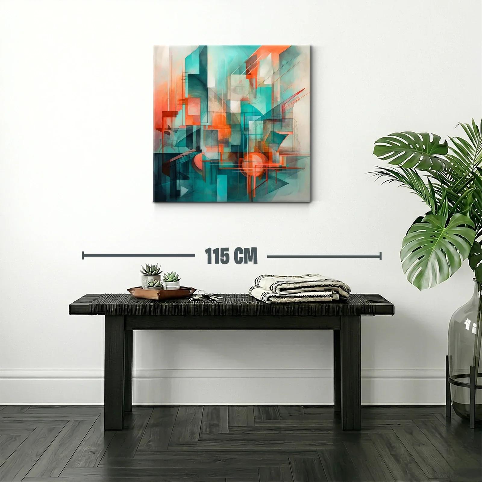 Composición abstracta con tonos turquesa y naranja vibrante — miniatura 2