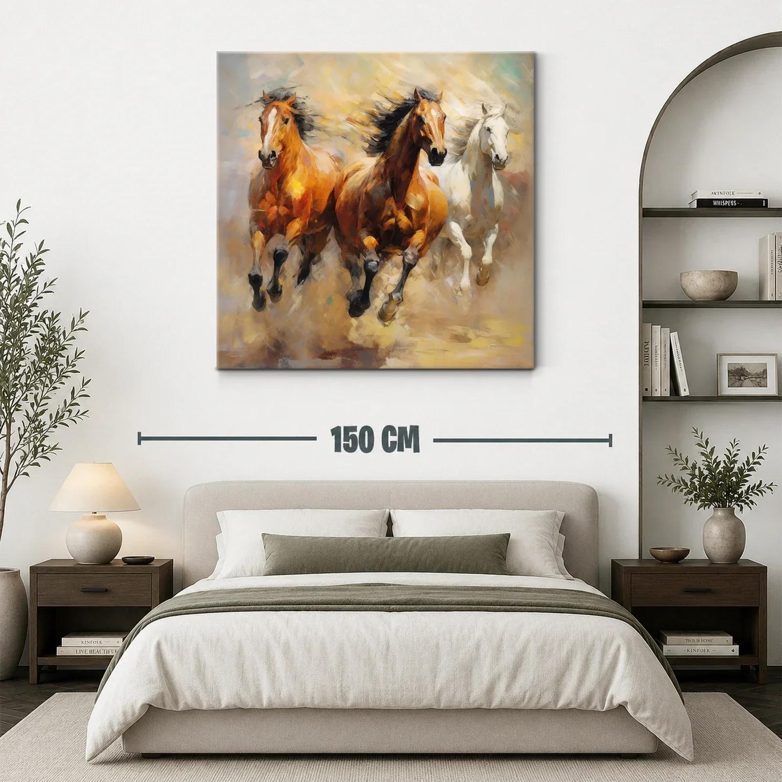 Cuadro de caballos al galope con tonos cálidos y dinámicos — miniatura 3