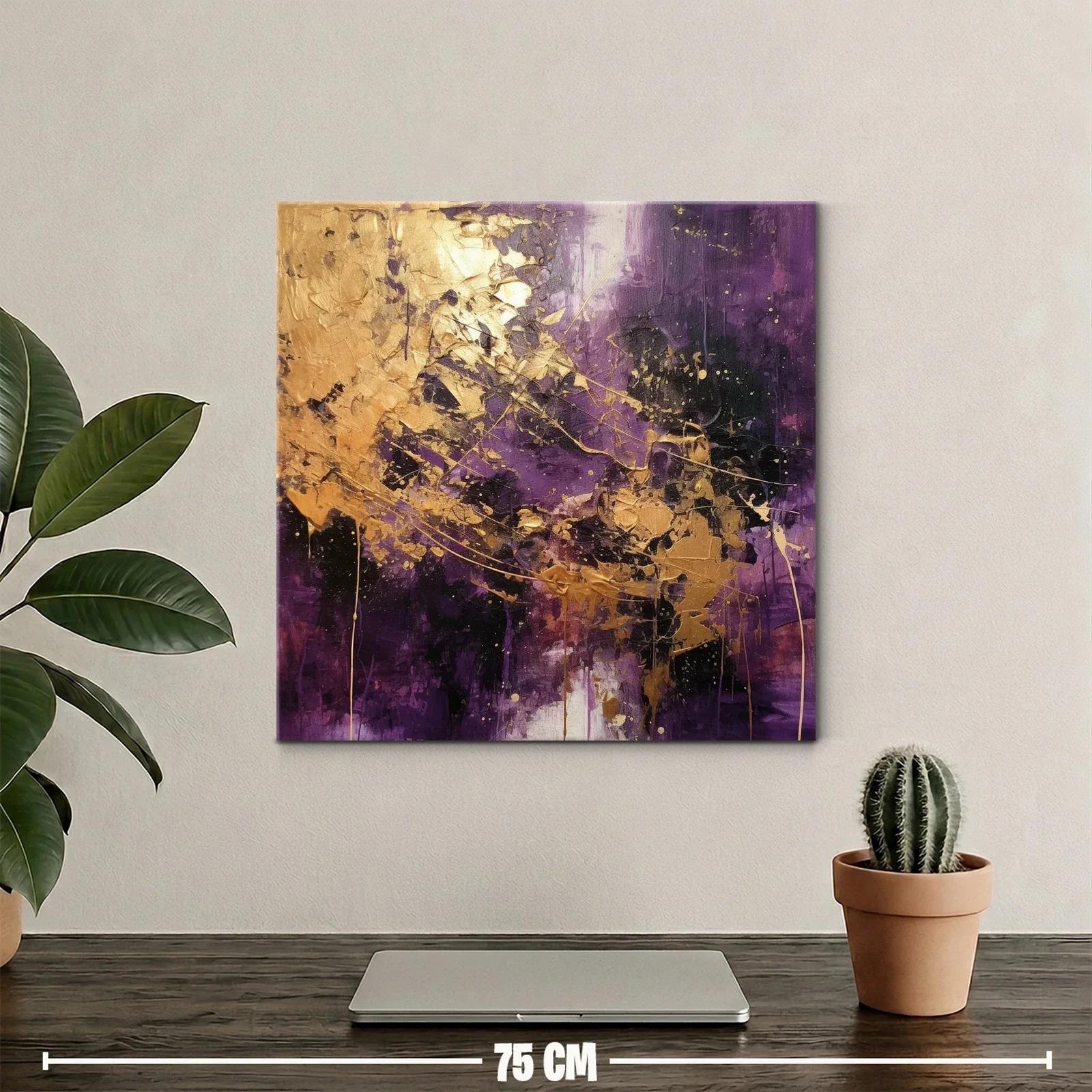 Cuadro abstracto con detalles dorados y tonos violetas intensos — miniatura 2