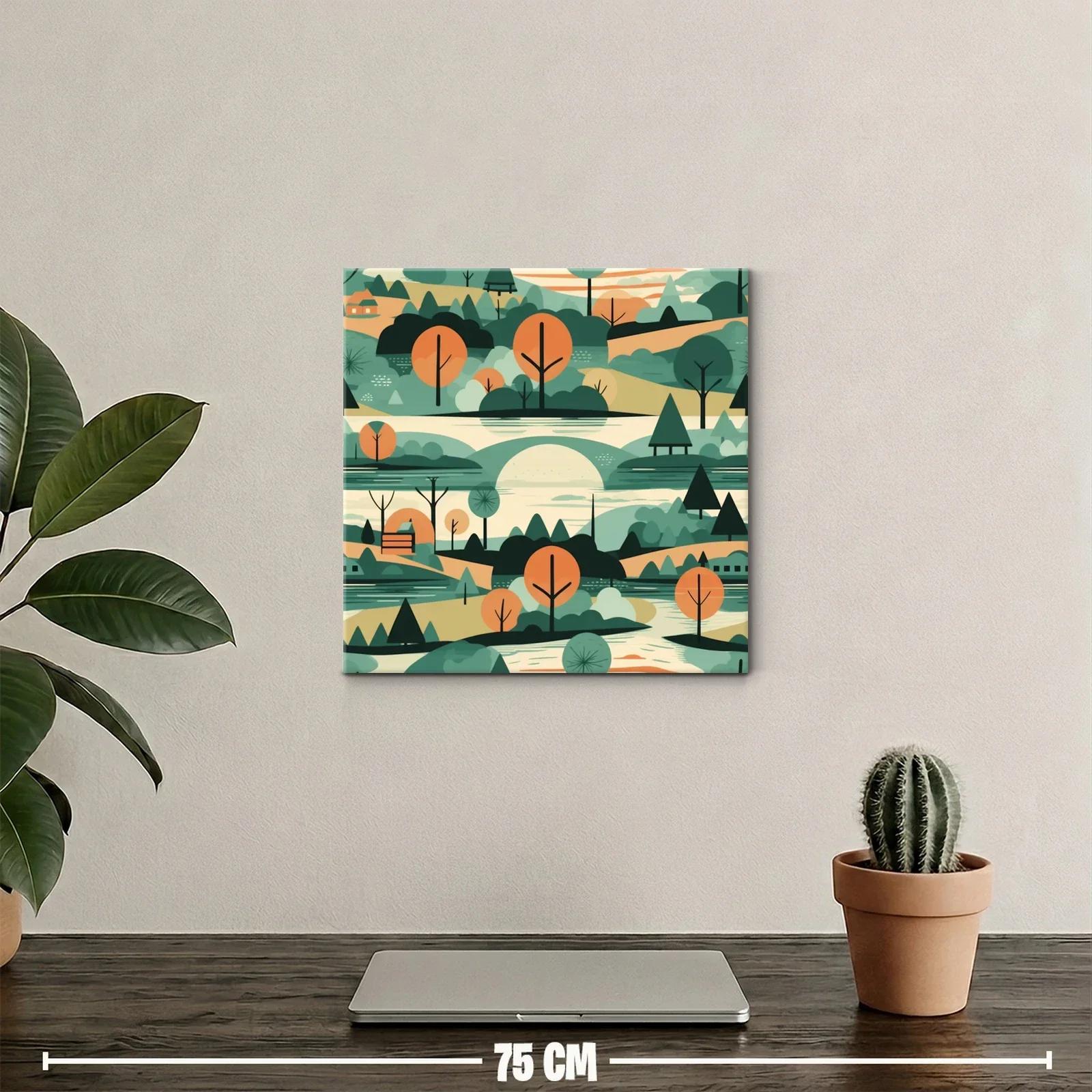 Paisaje sereno con árboles naranjas y tonos verdes suaves — miniatura 2