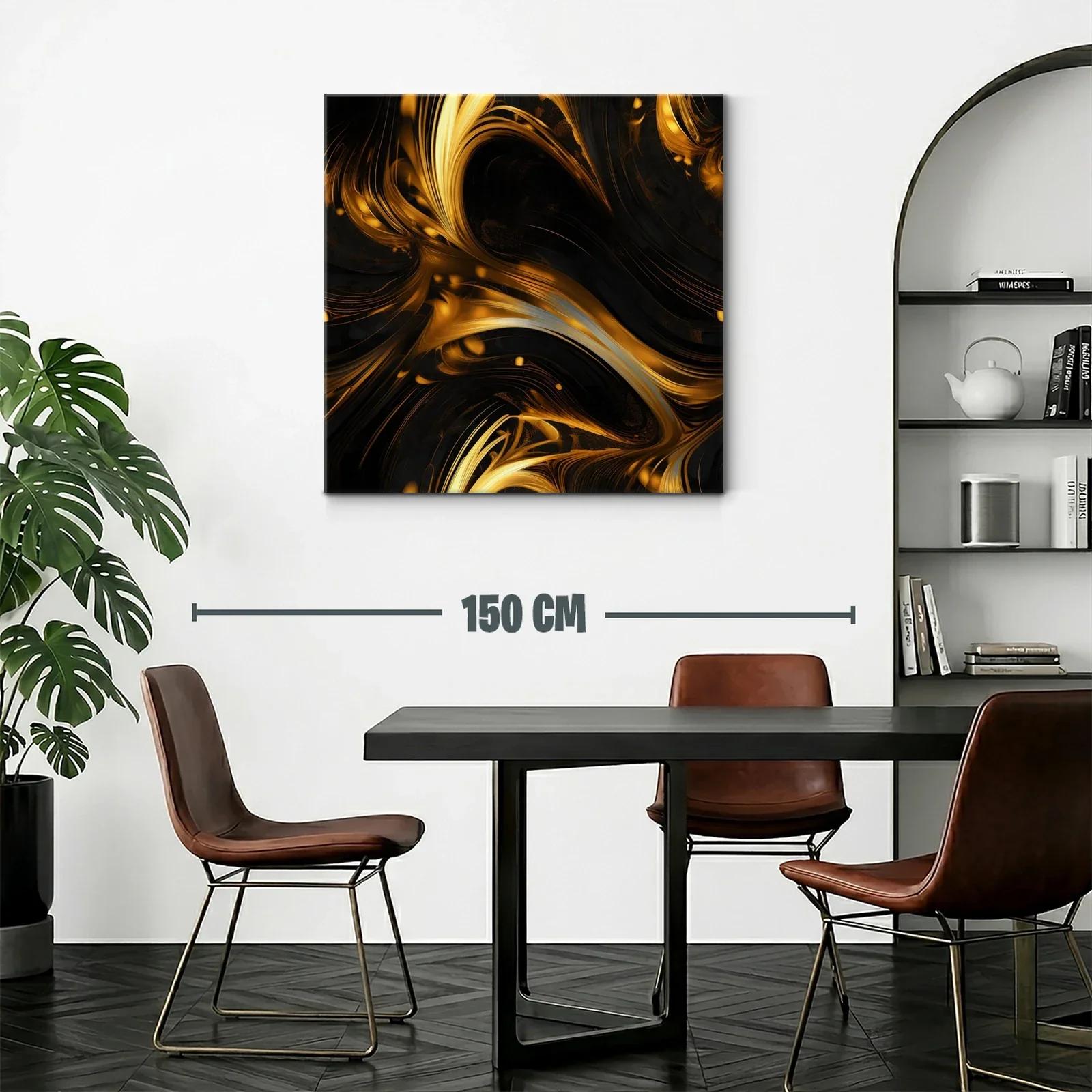 Composición abstracta en tonos dorados y negros con movimiento fluido — miniatura 2