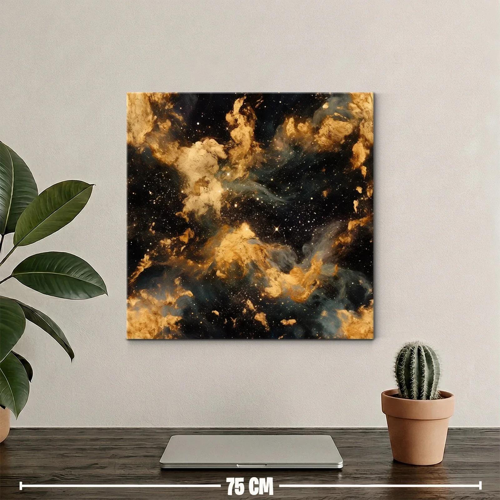 Cuadro Abstracto Nebulosa Dorada con Toques Cósmicos — miniatura 2