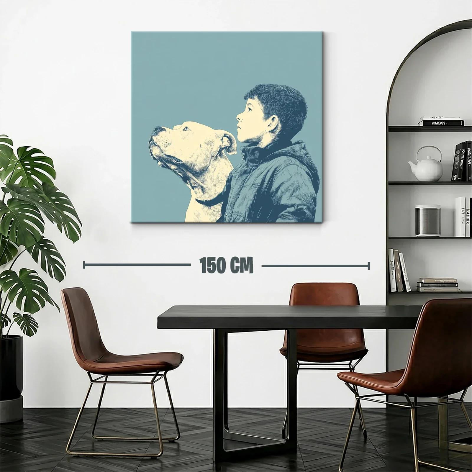 Retrato sereno de niño y perro en tonos azules suaves — miniatura 2