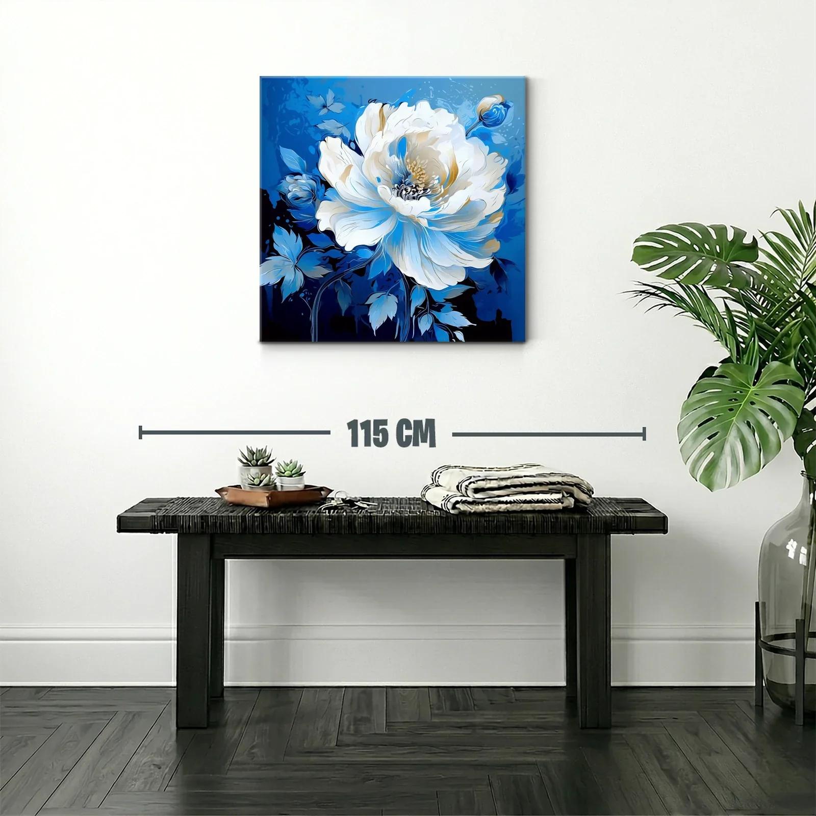 Flor blanca sobre fondo azul intenso con toque elegante — miniatura 2