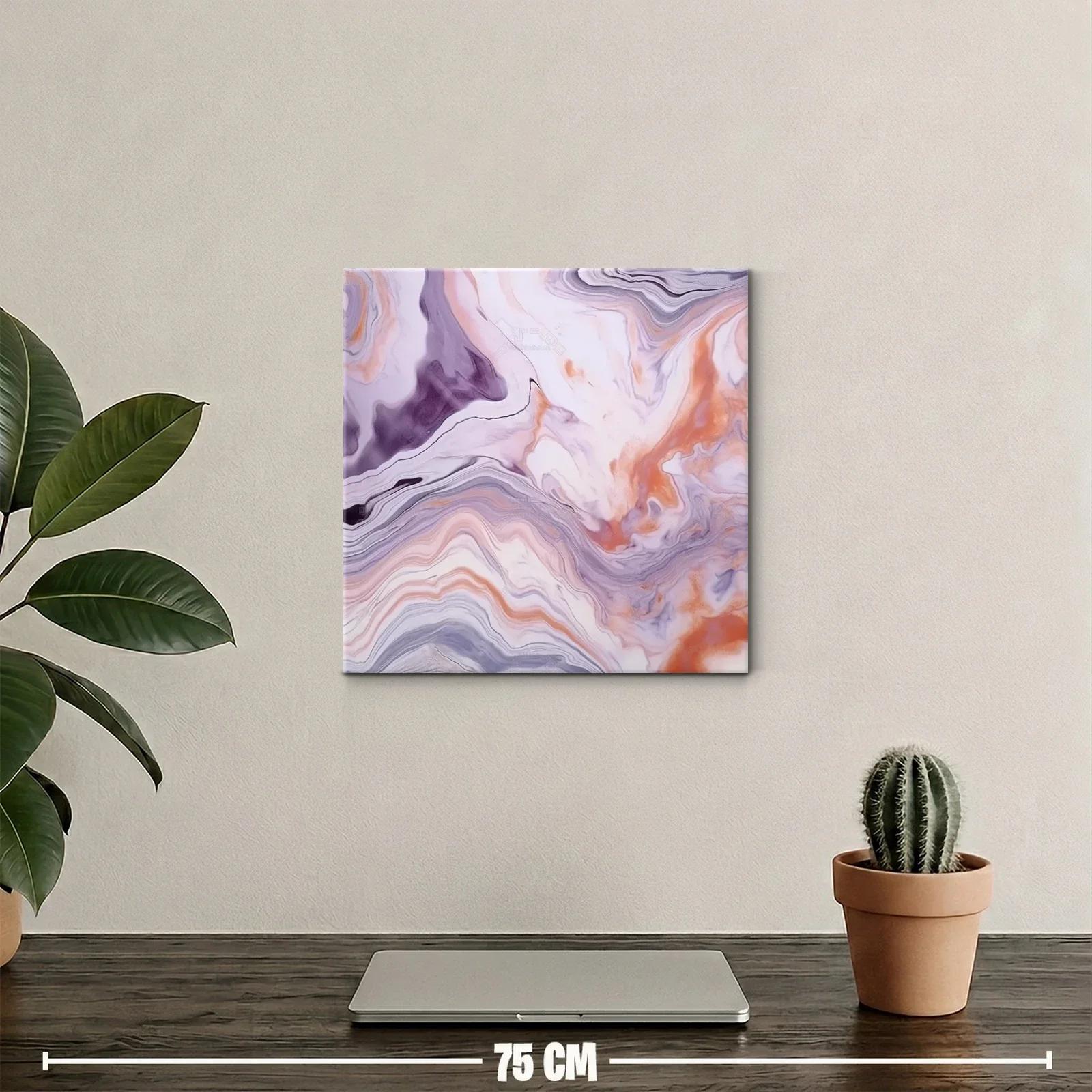 Cuadro abstracto con tonos morados y naranjas fluidos — miniatura 2