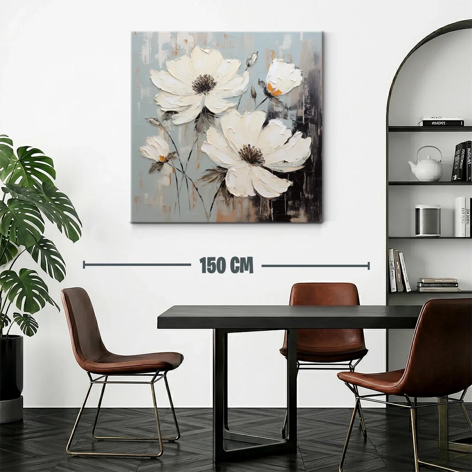 Flores blancas sobre fondo gris con toques ocres suaves — miniatura 2