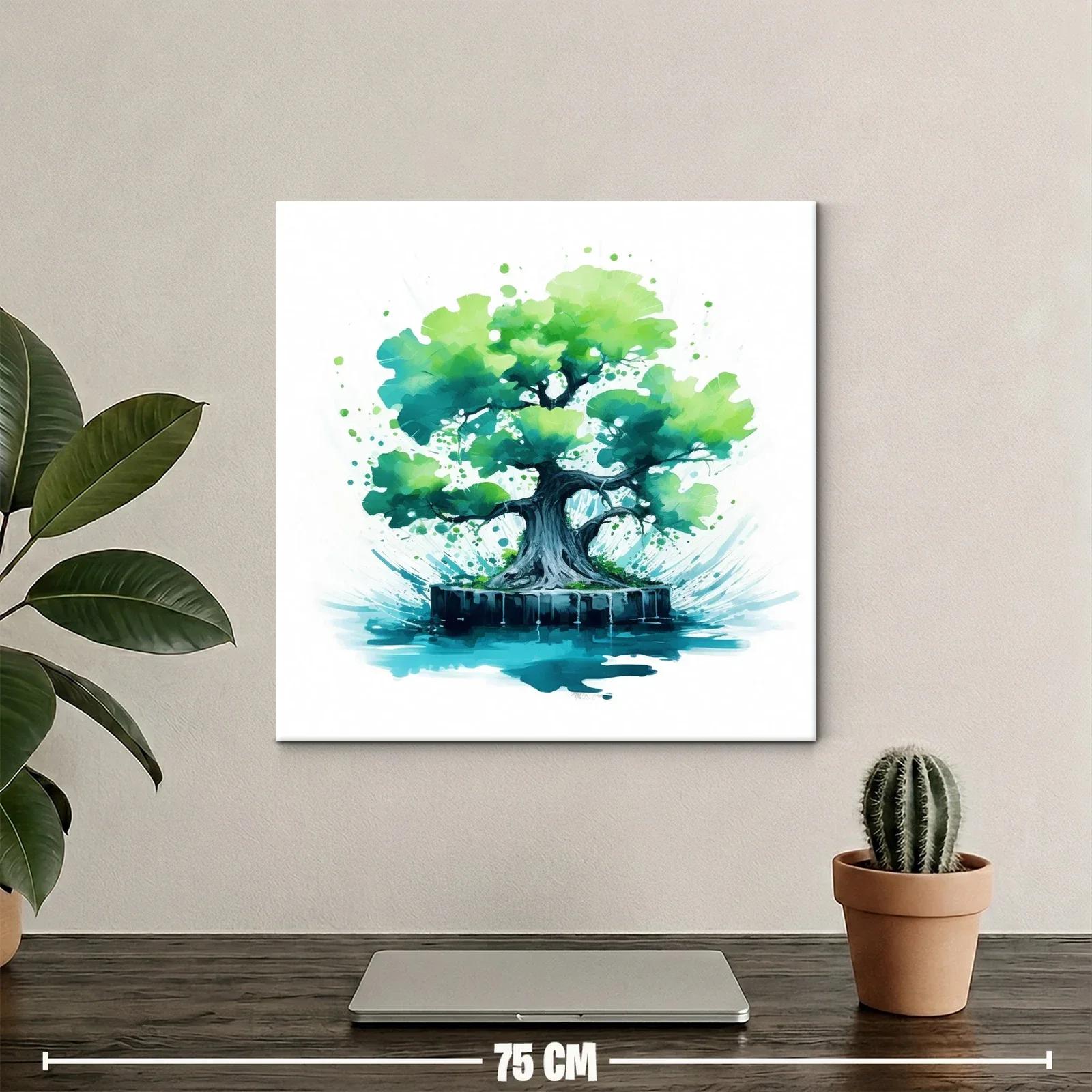 Cuadro árbol verde con efecto acuarela vibrante — miniatura 2