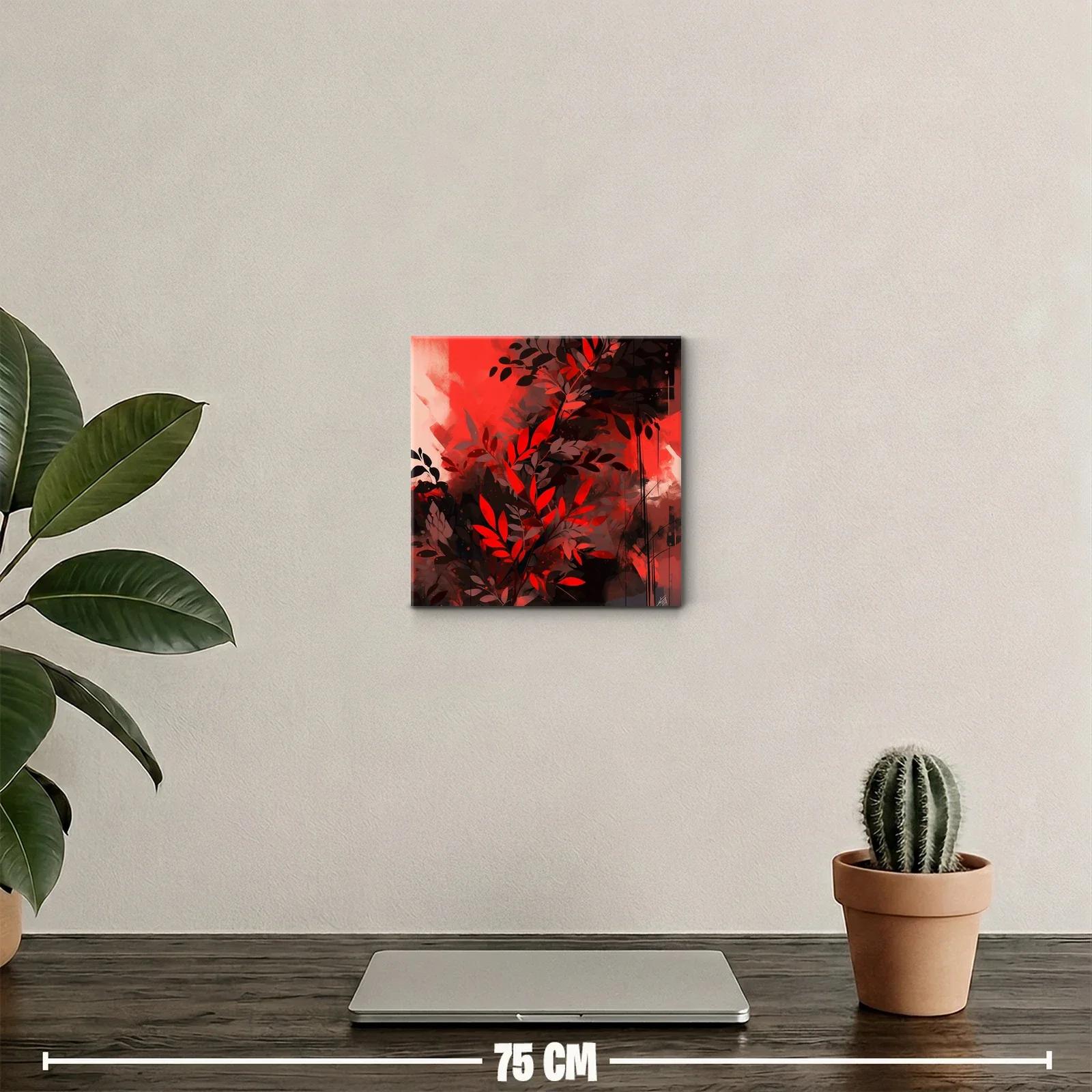Cuadro decorativo con hojas rojas sobre fondo oscuro — miniatura 2