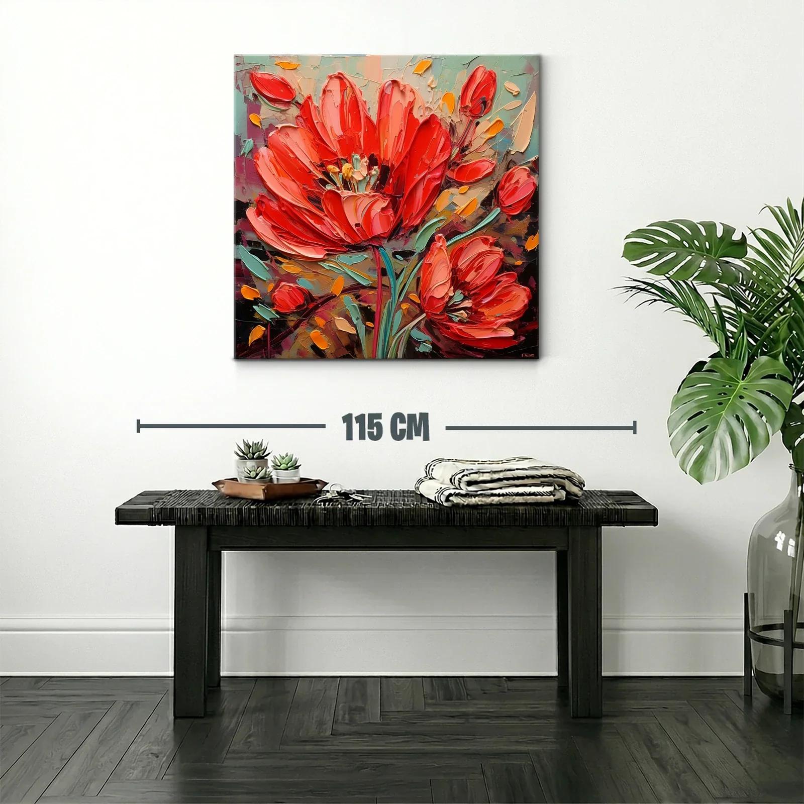Cuadro moderno con llamativas flores rojas vibrantes — miniatura 2