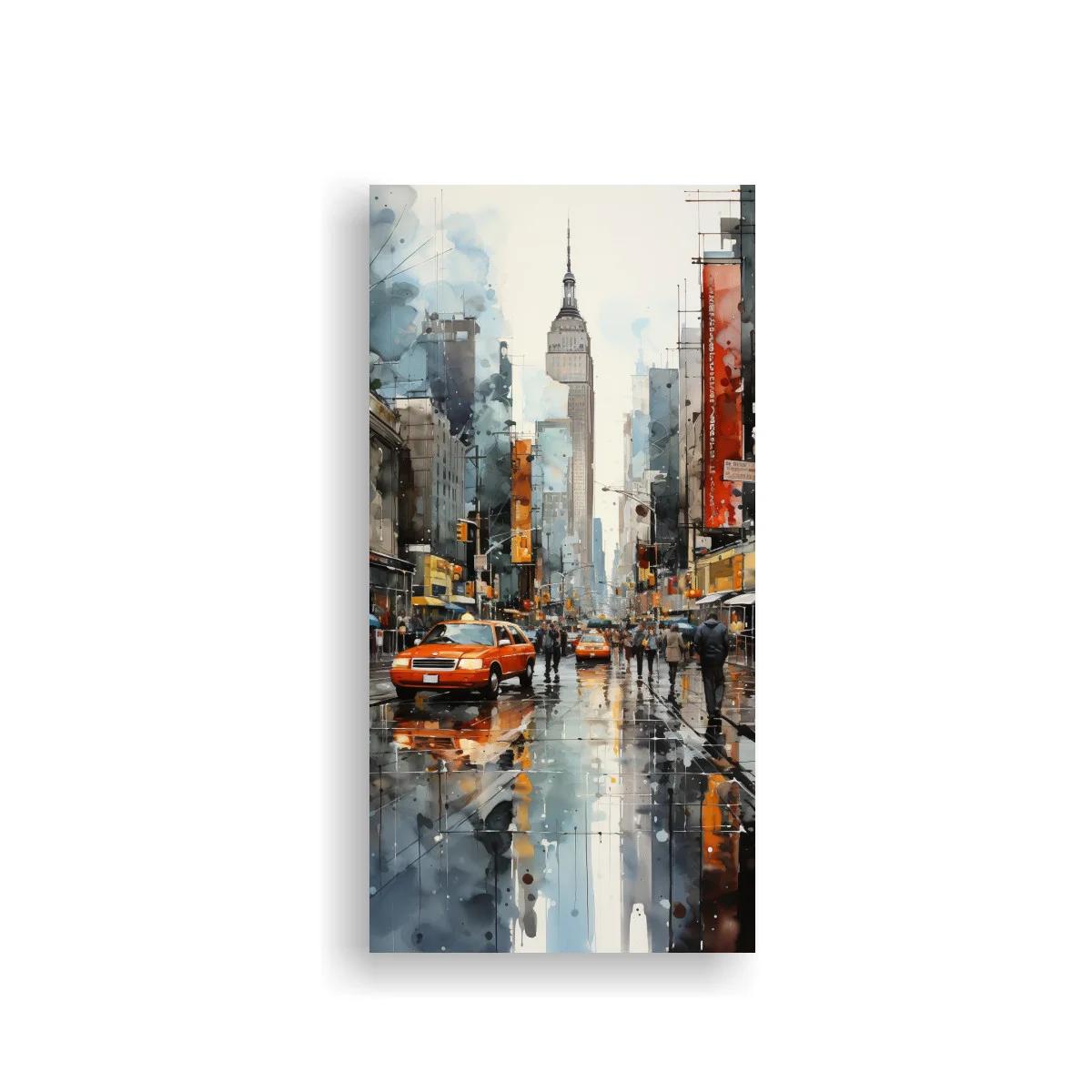 Cuadro Empire State Building con taxis en avenida lluviosa — imagen principal