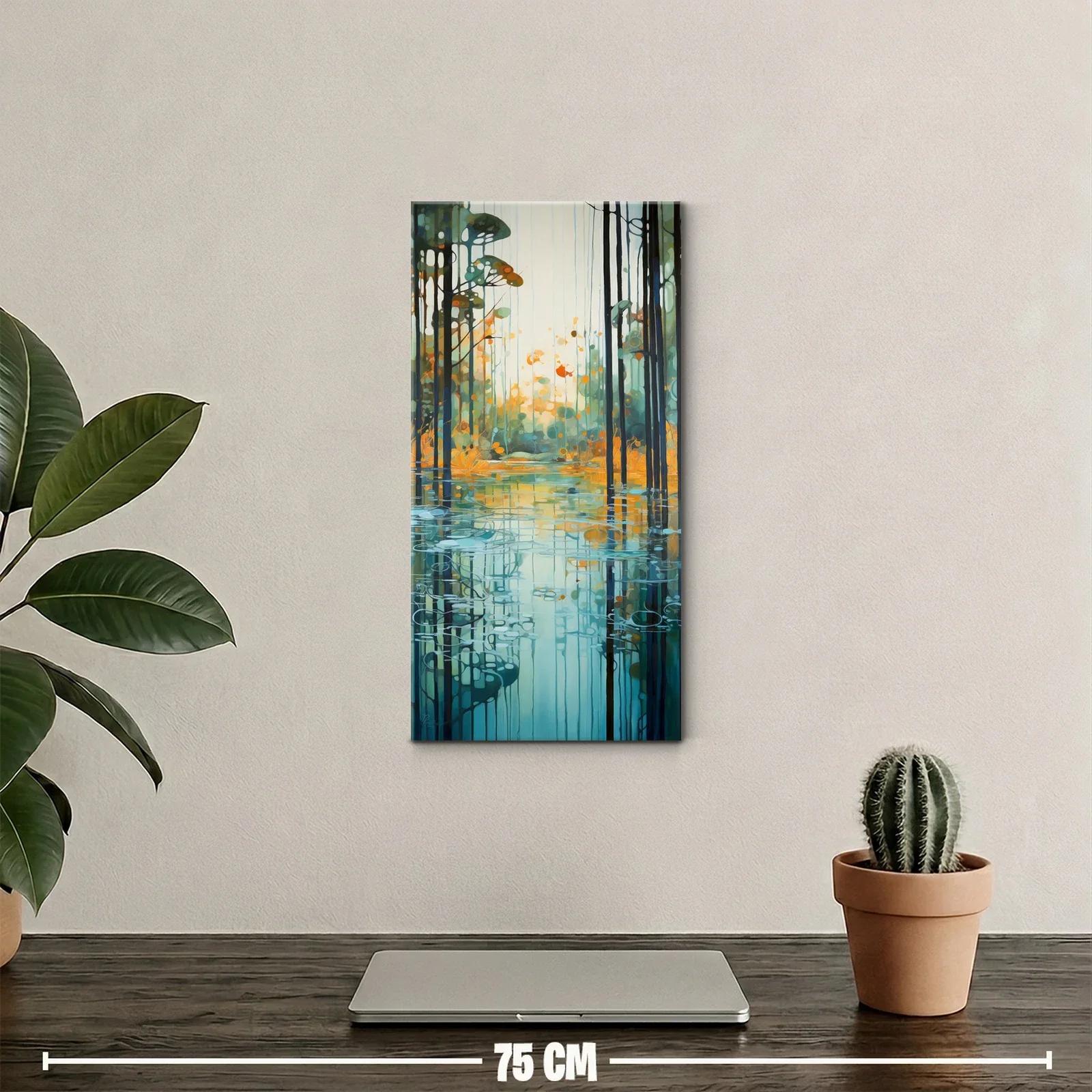 Cuadro bosque junto al agua con reflejos alargados — miniatura 2