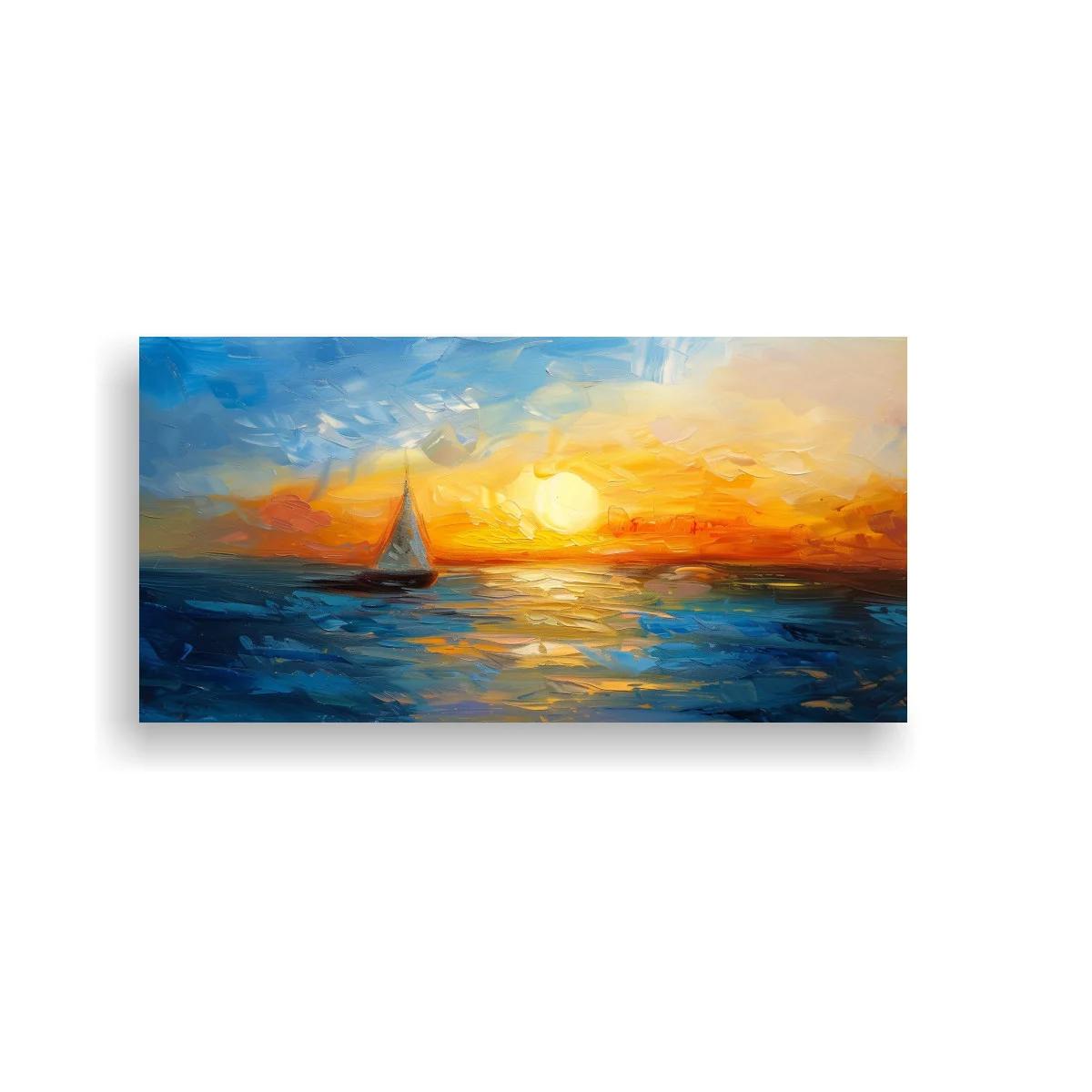 Cuadro velero al atardecer con horizonte dorado — imagen principal