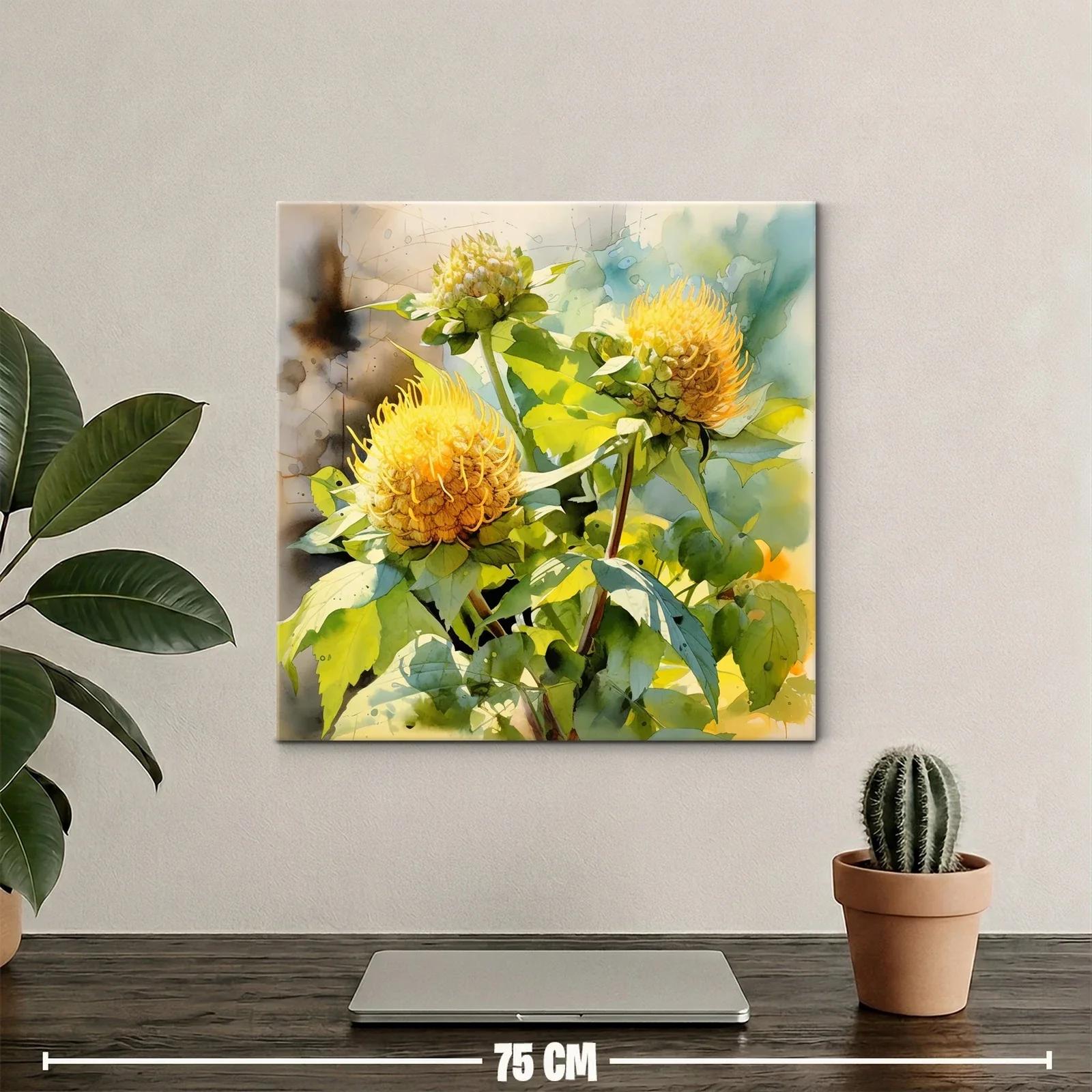 Cuadro floral vibrante con tonos amarillos y verdes naturales — miniatura 2