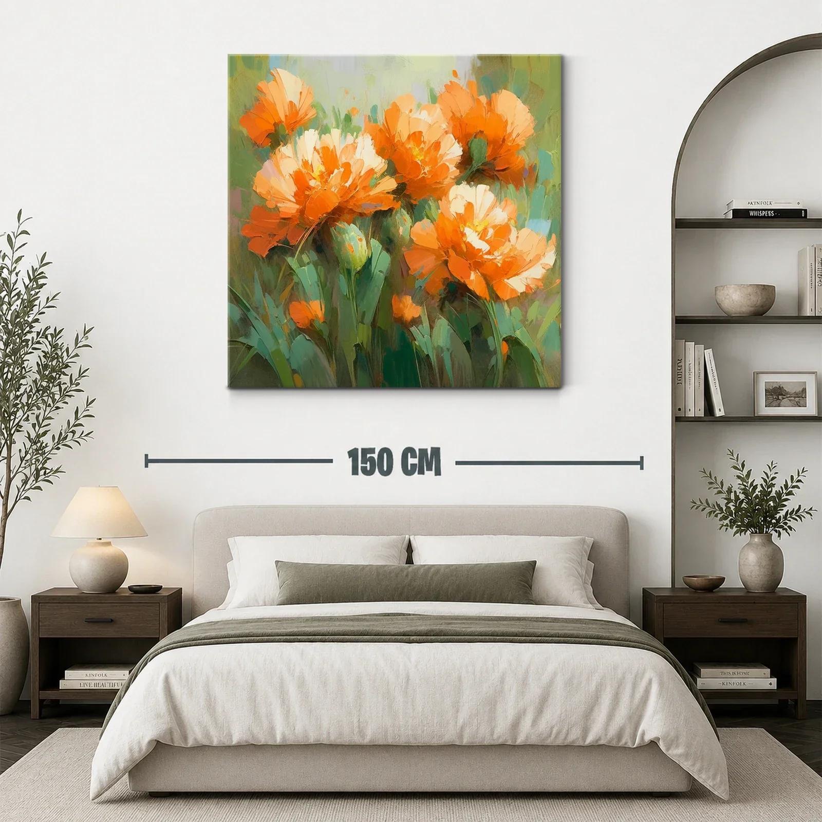 Flores vibrantes en tonos cálidos sobre fondo verde — miniatura 3