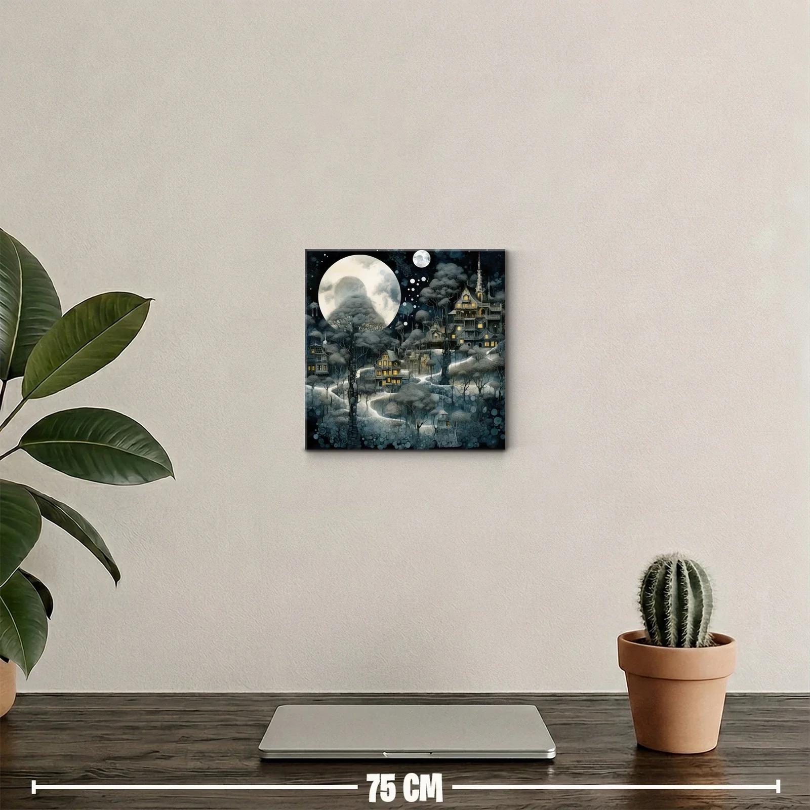 Pueblo encantado bajo la luna llena y árboles del bosque — miniatura 2