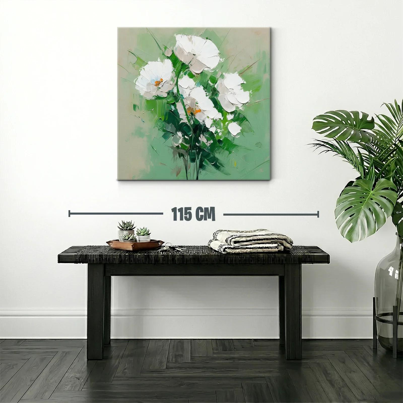 Cuadro flores blancas sobre fondo verde suave — miniatura 2