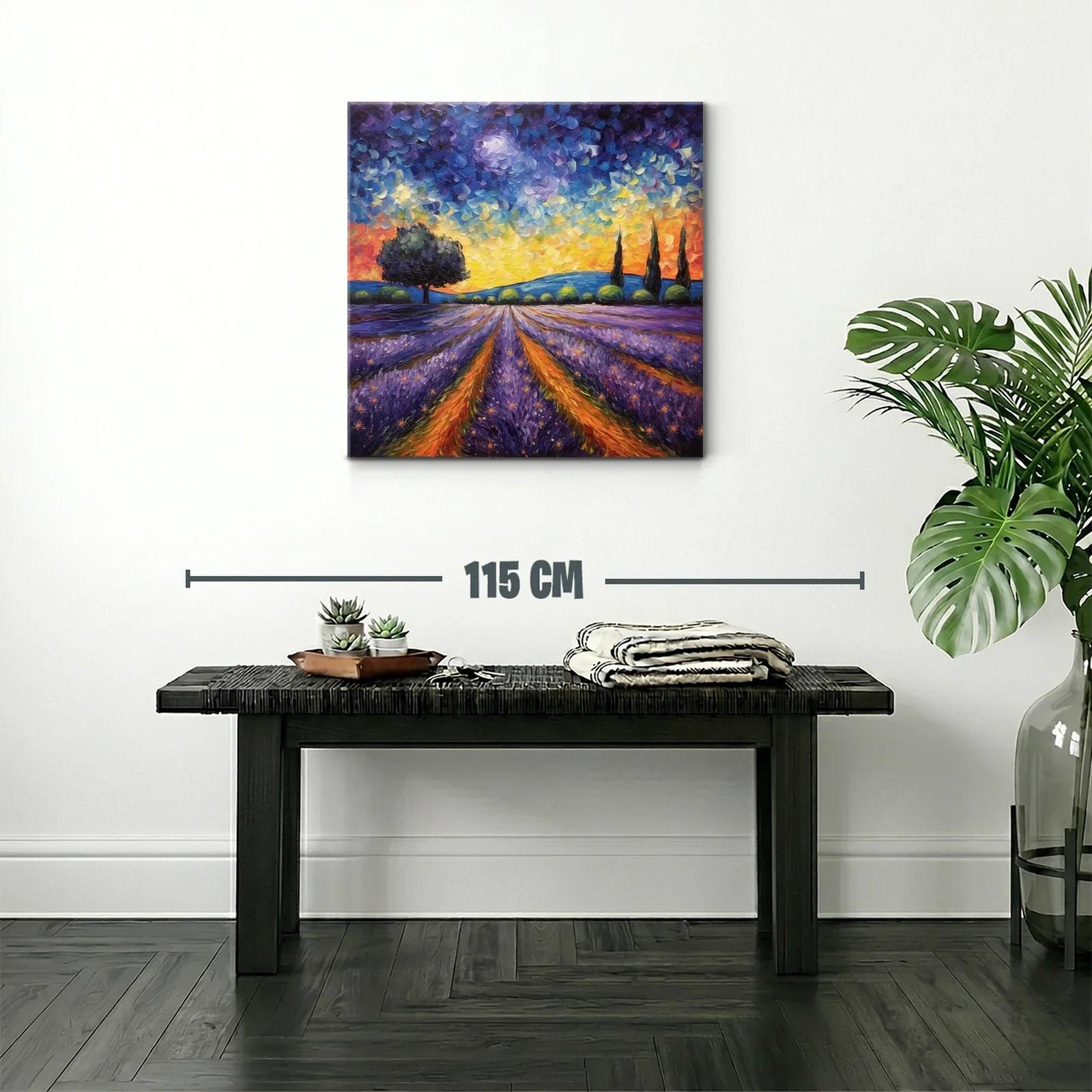 Paisaje de atardecer con campos de lavanda vibrantes — miniatura 2