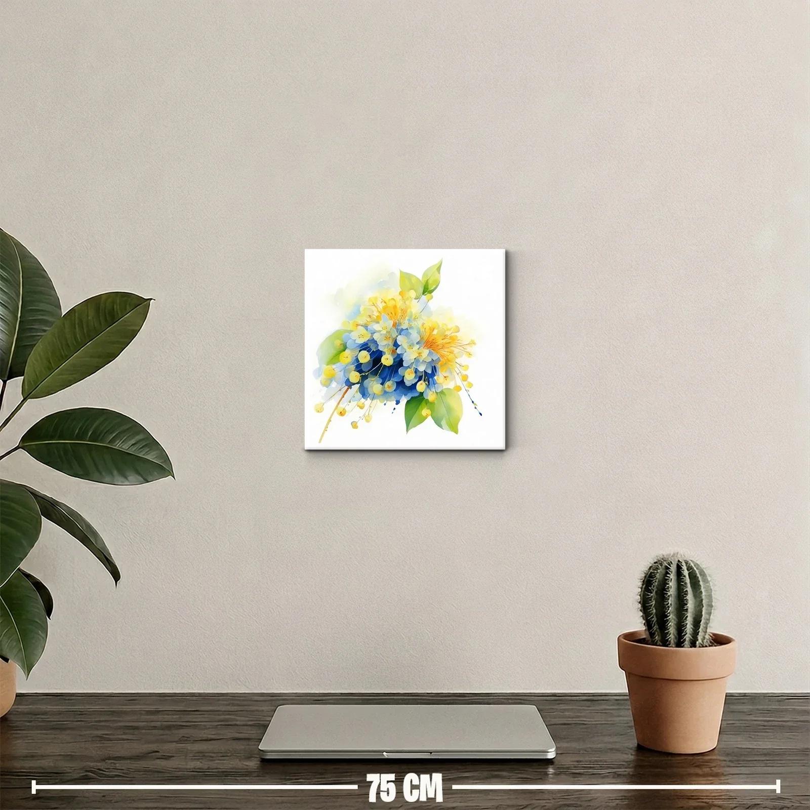Cuadro floral en tonos azules y amarillos vibrantes — miniatura 2