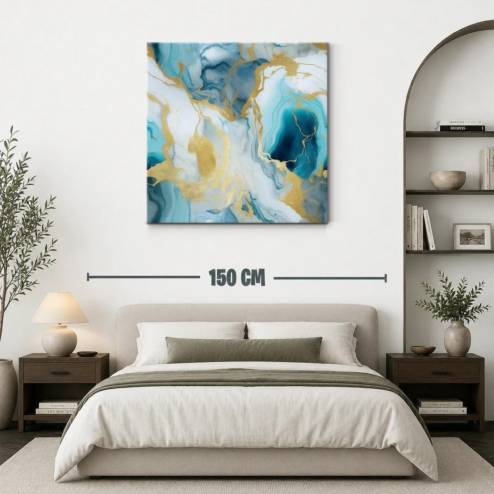 Cuadro abstracto con tonos azul y dorado elegante — miniatura 3