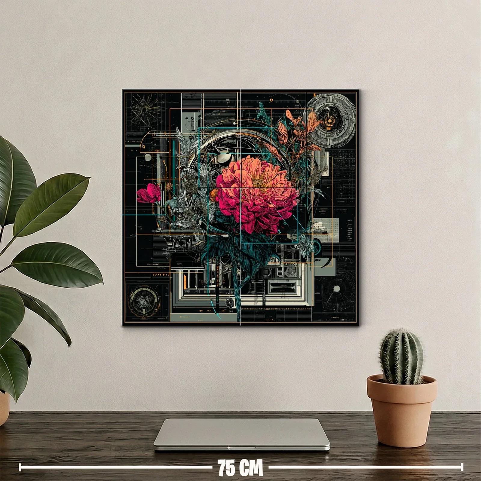 Composición floral futurista con elementos técnicos y vibrantes — miniatura 2